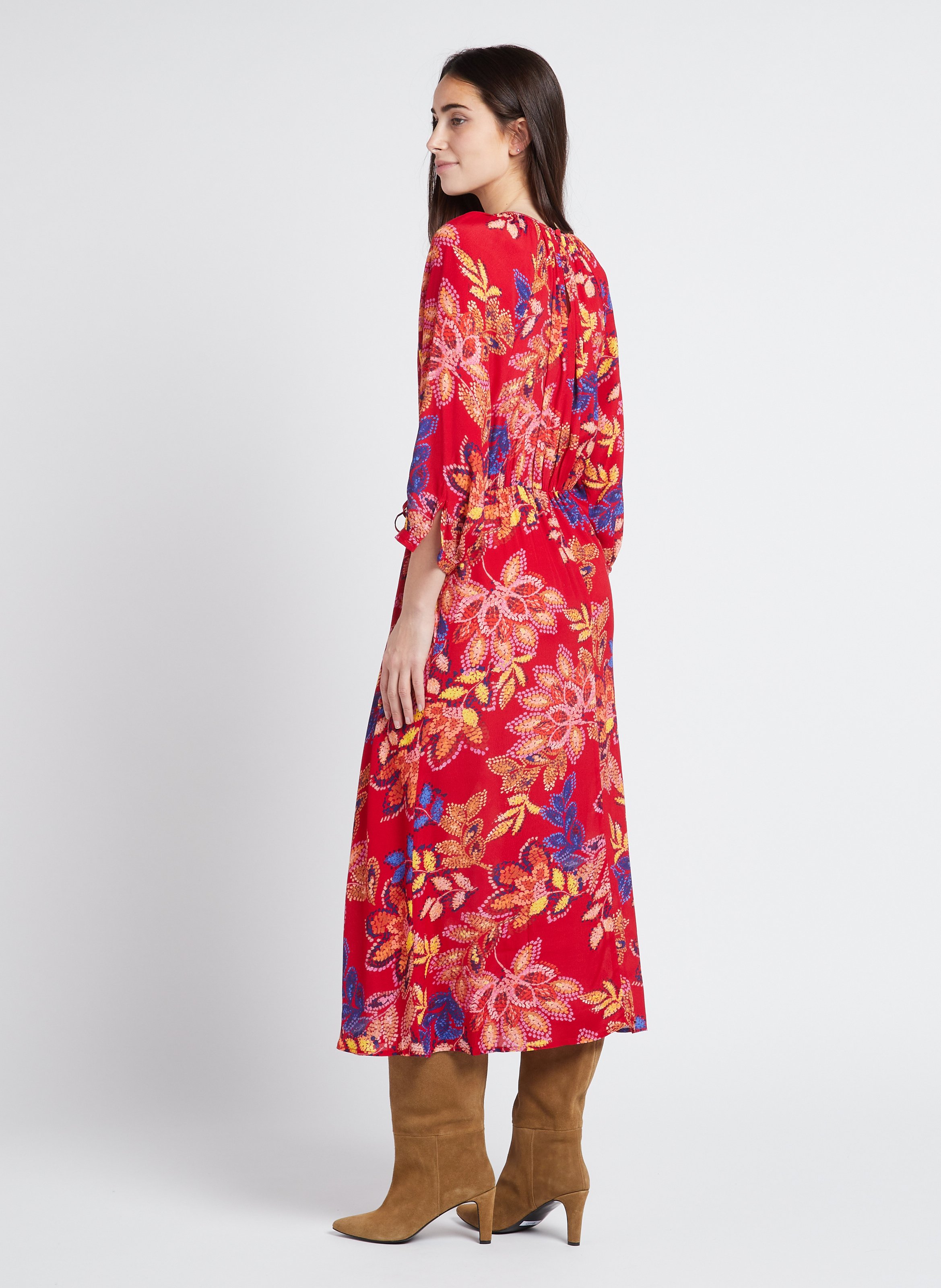 Halflange jurk met ronde hals en print LA PETITE ETOILE Rood