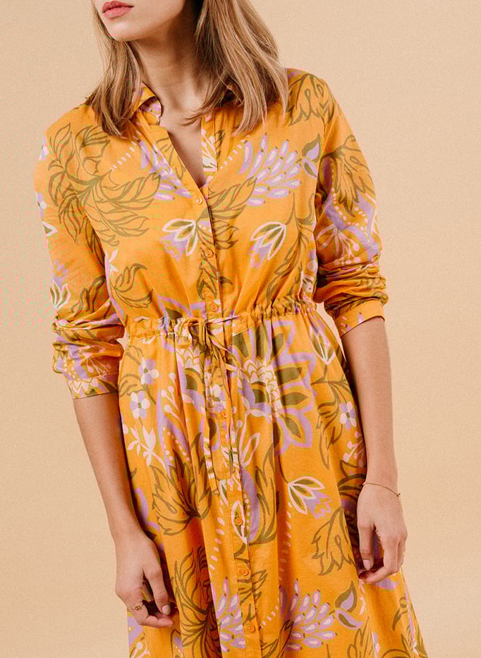 Long cotton dress with classic collar GRACE ET MILA Orange