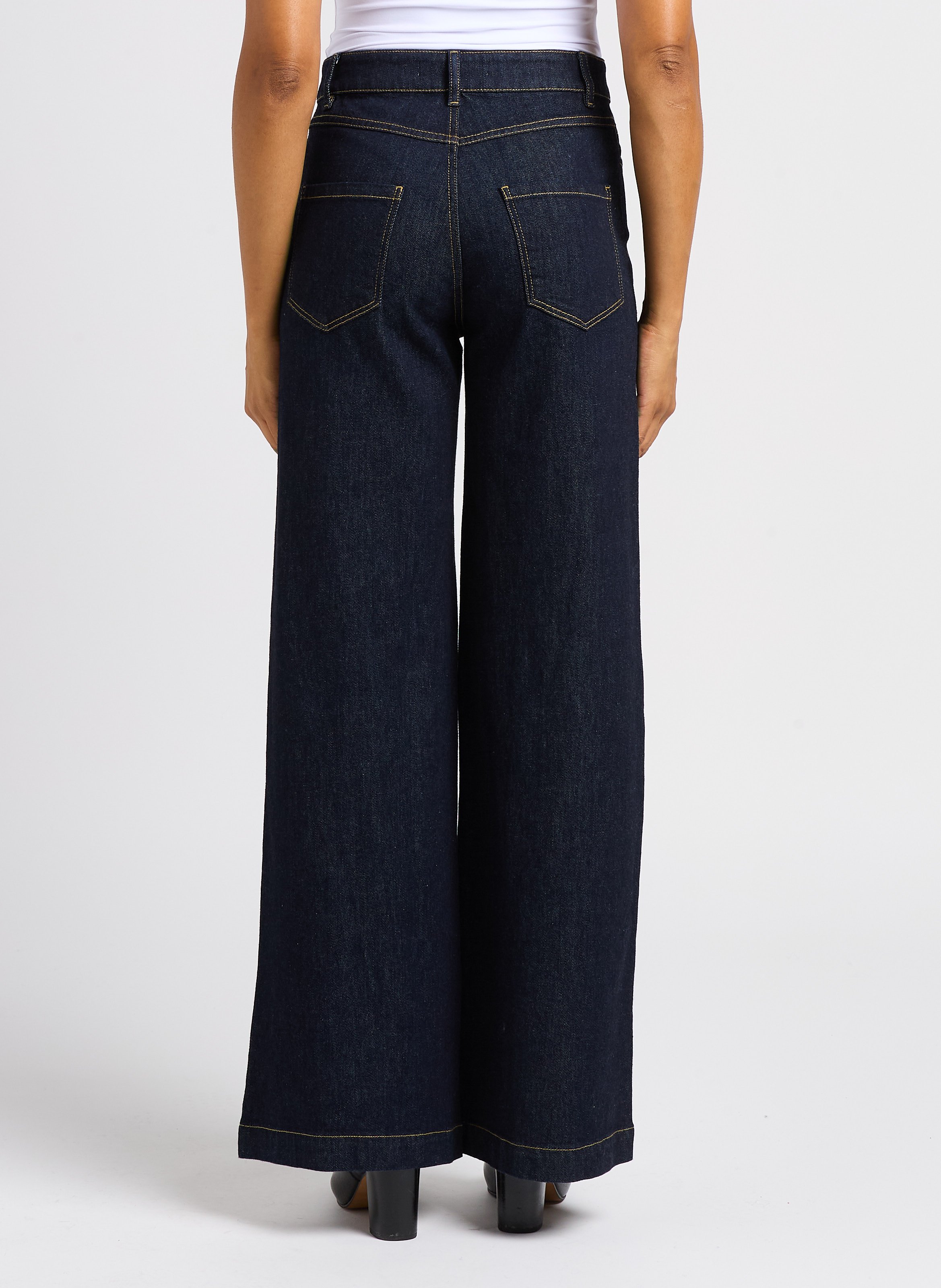 Jean large taille haute en coton I CODE Bleu