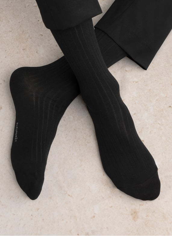 Chaussettes hautes côtelées en fil d'écosse Noir Bleuforet Homme