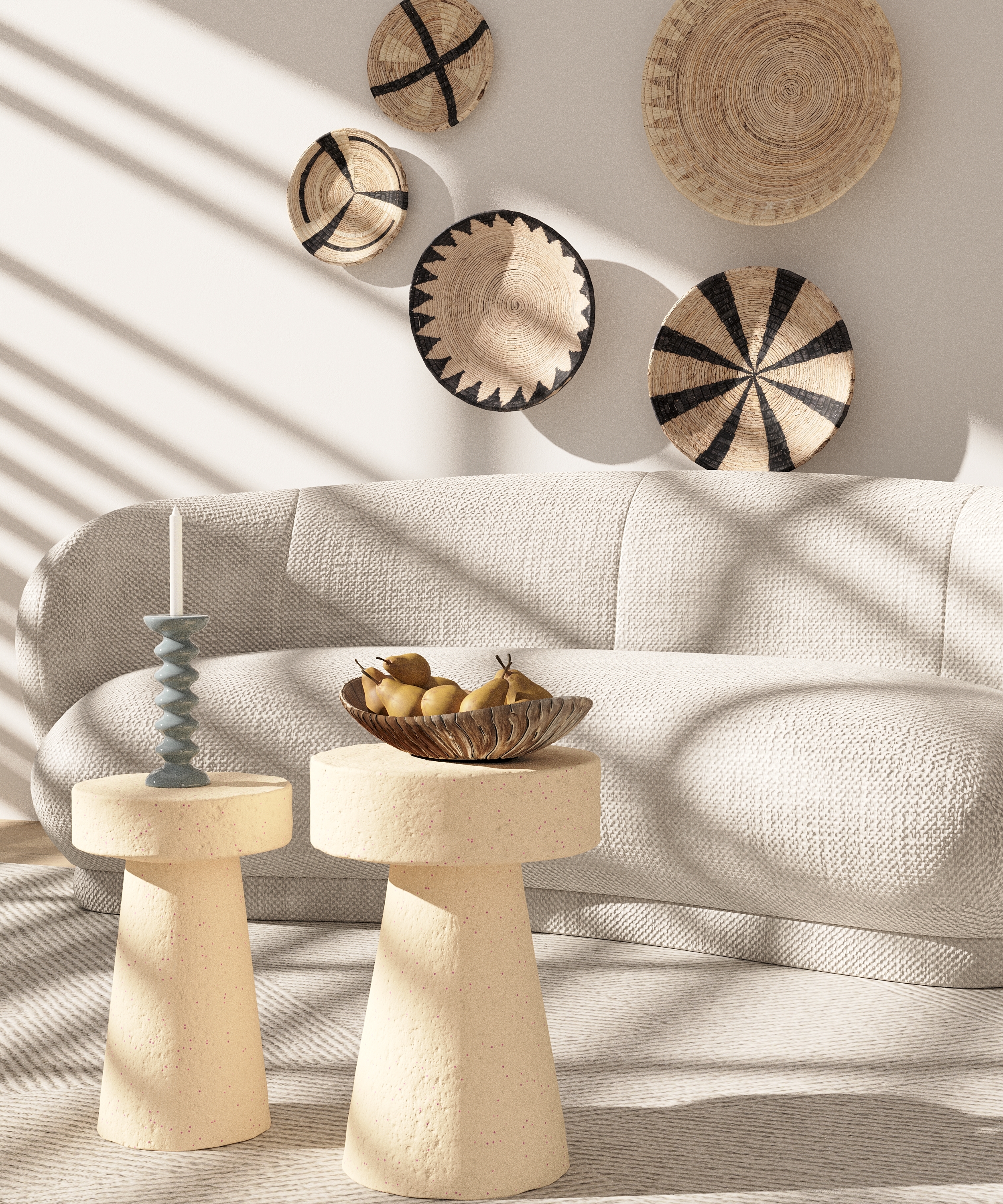 Small round designer side table in speckled magnesia POTIRON PARIS Beige