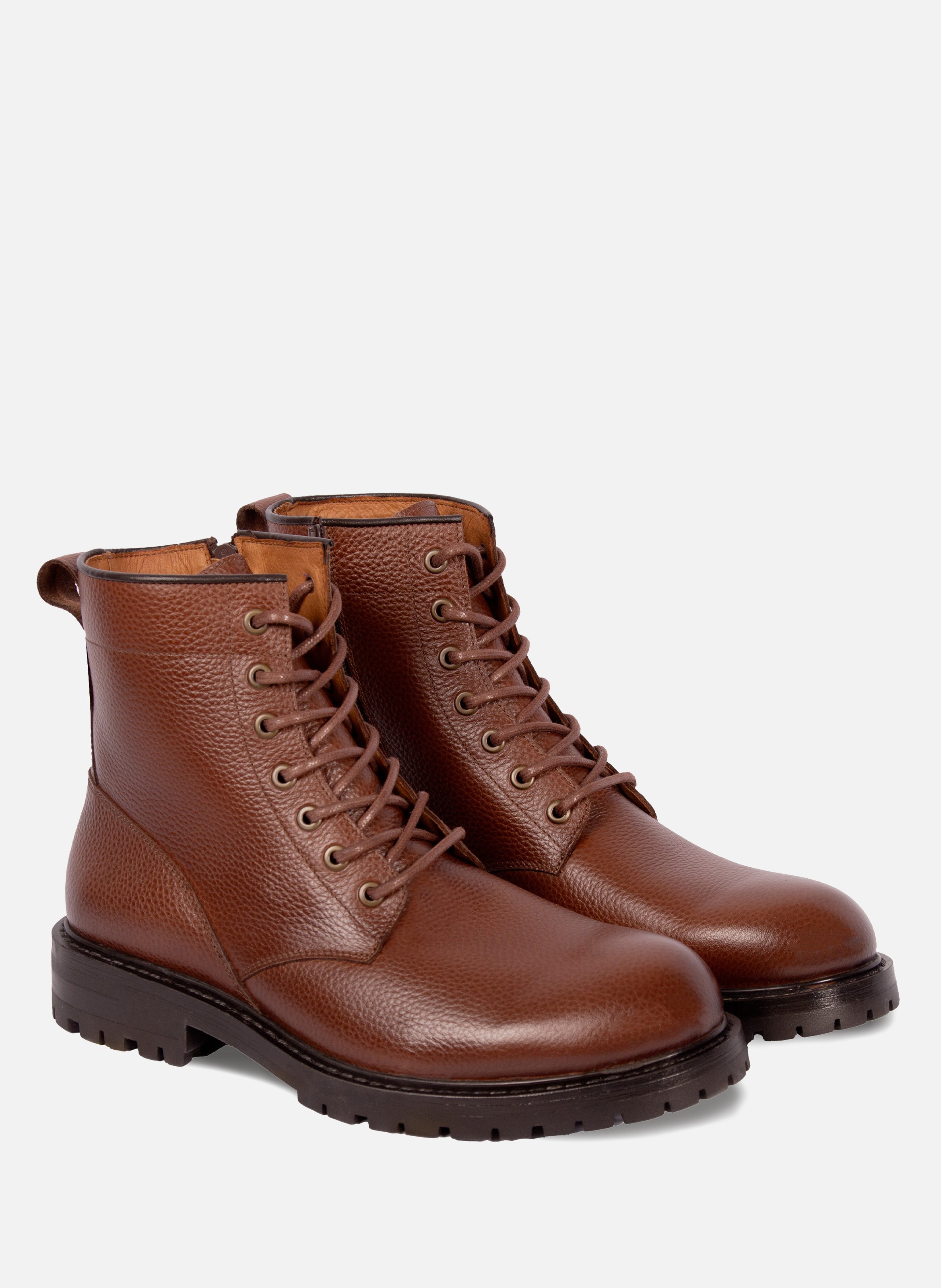 Grained leather lug sole boots JULES & JENN Brown