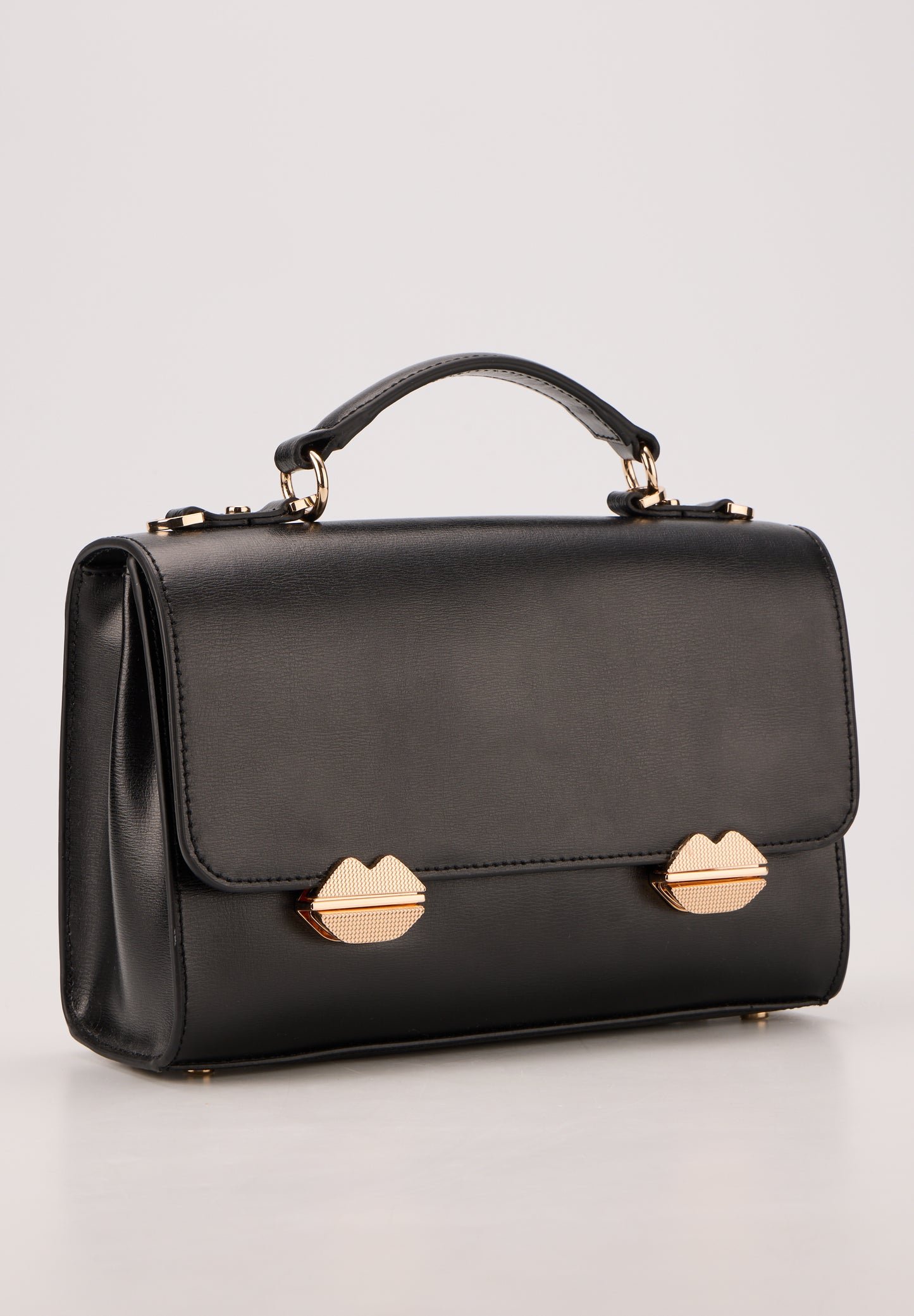 Smooth leather satchel bag Large size BONS BAISERS PARIS Black