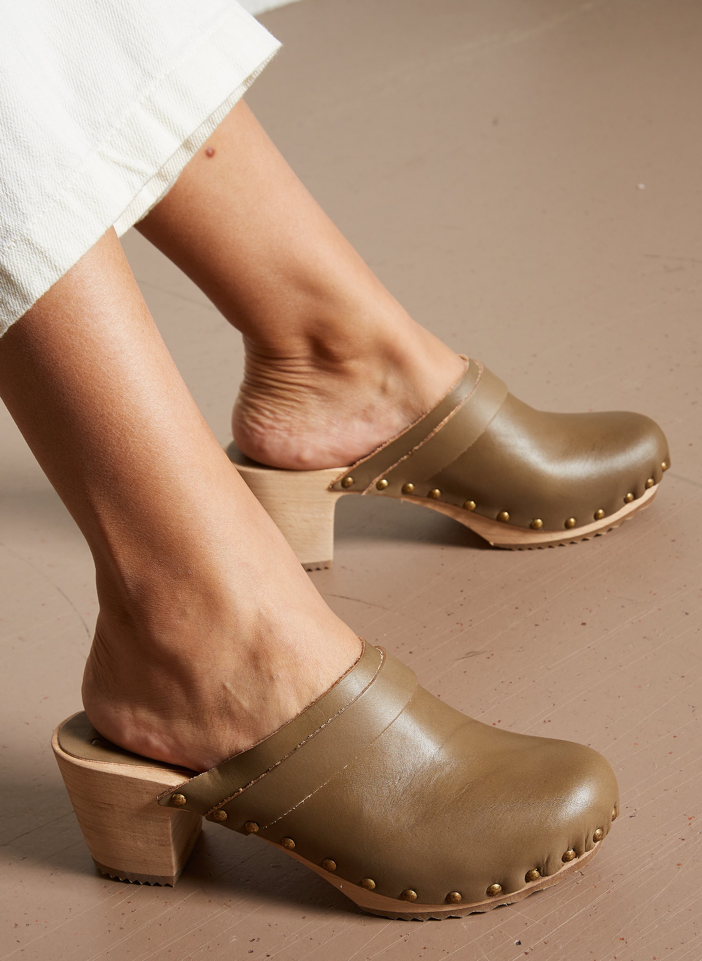 High leather sandals BOSABO Khaki