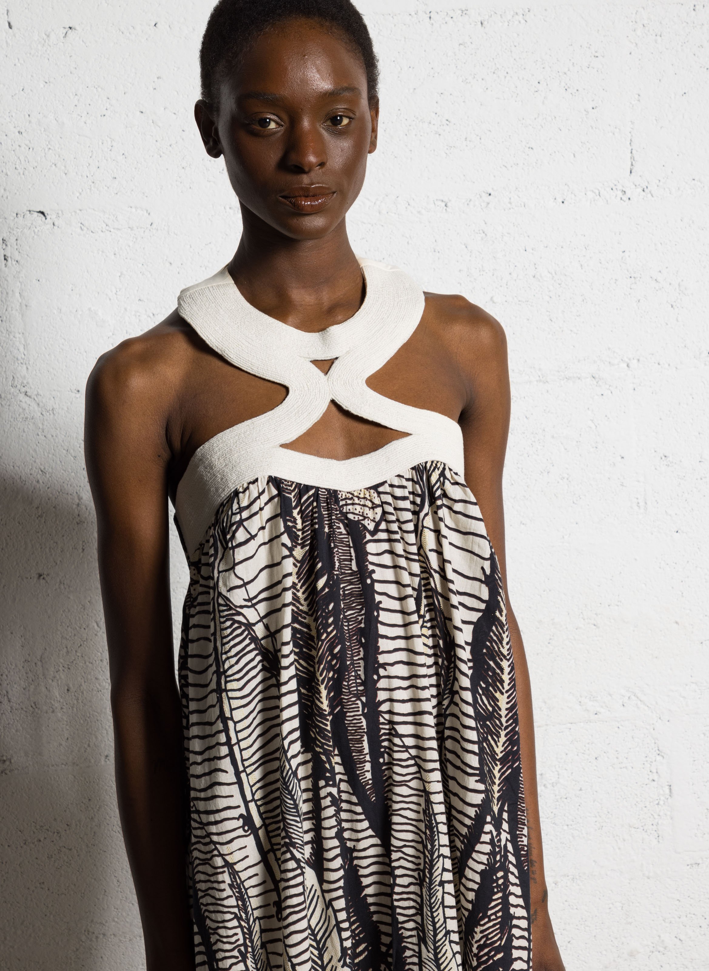 Round-neck printed cotton midi dress MES DEMOISELLES Brown