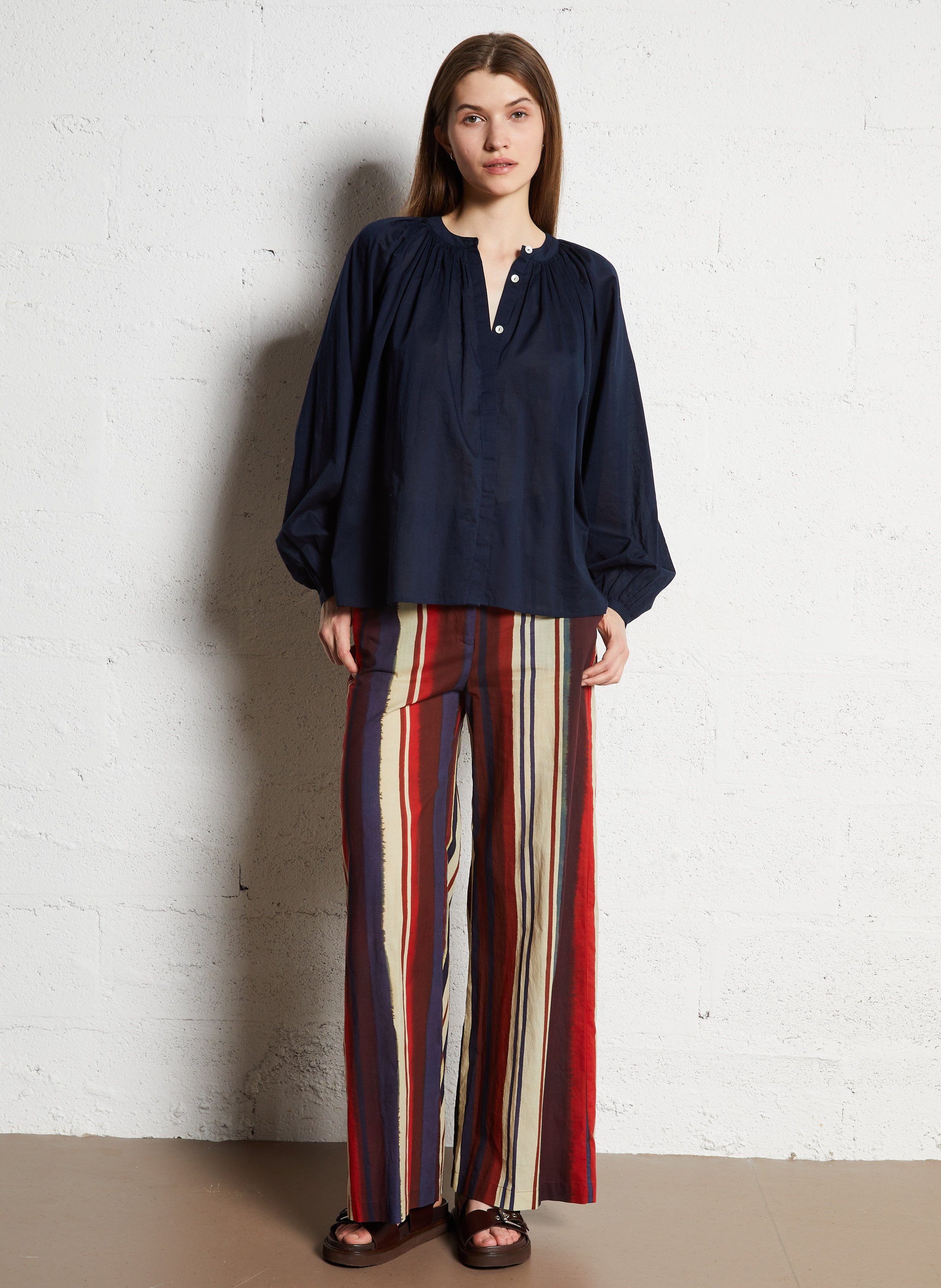 Pantalon large taille haute en coton DIEGA Violet