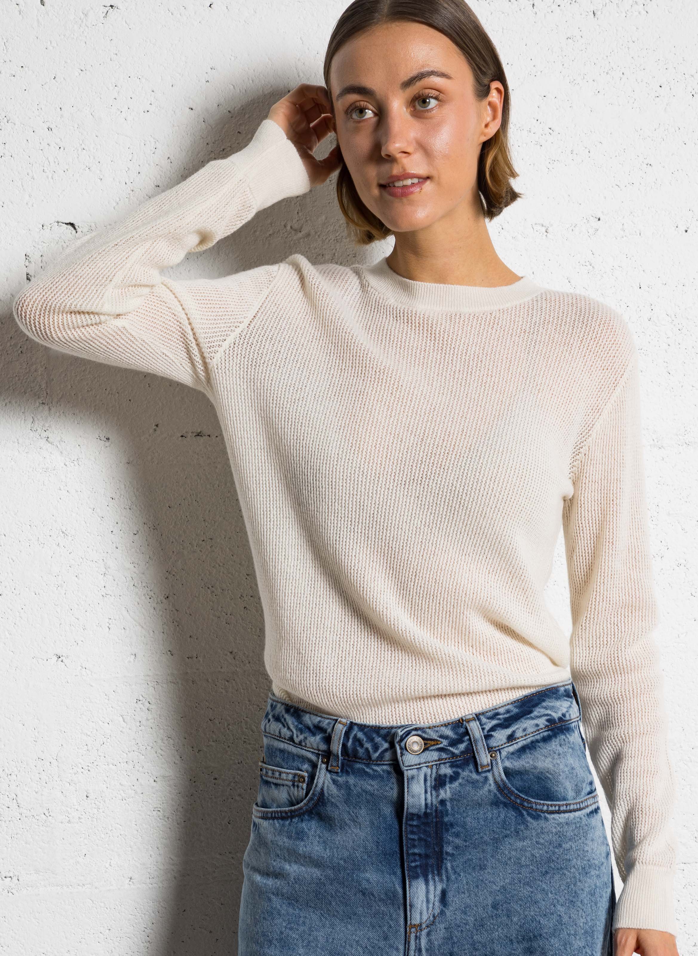 Pull droit col rond en cachemire KUJTEN Blanc