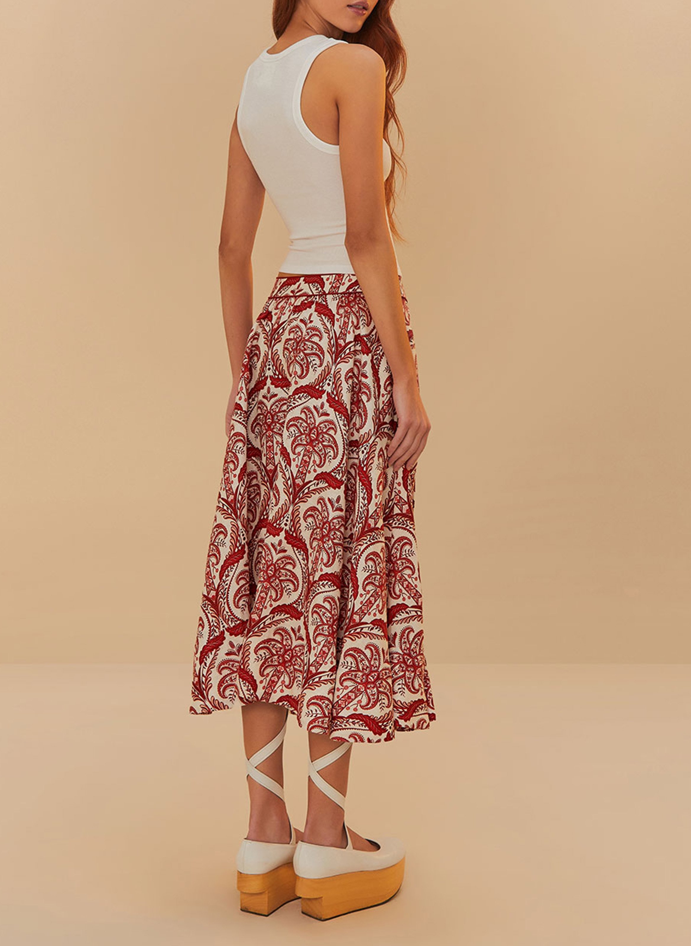 Jupe midi imprimée en lin FARM RIO Multicolore