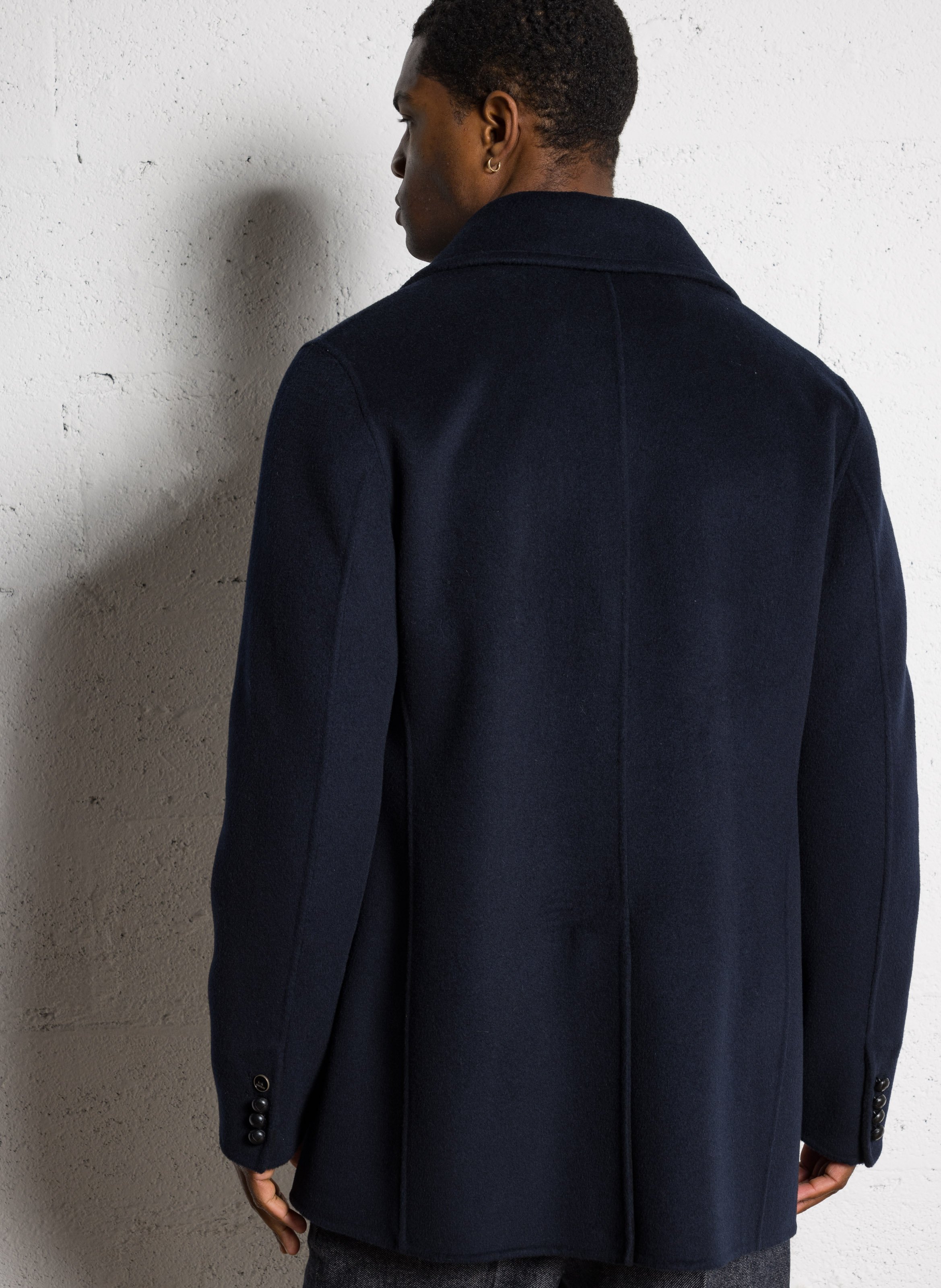 Einfarbiger gerade geschnittener Wollmantel mit langen Ärmeln IKKS Blau