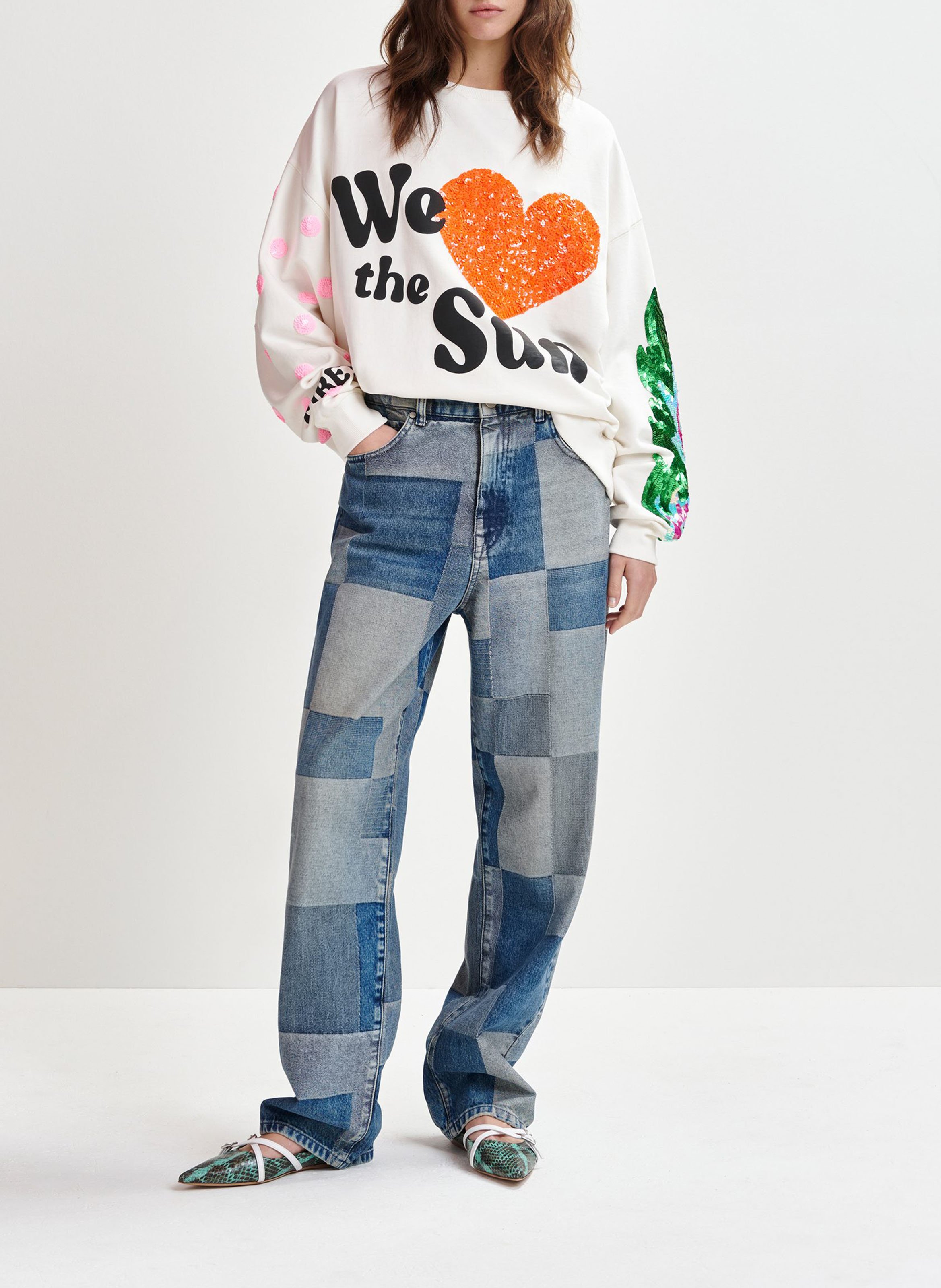 Sweat ample imprimé à broderies paillettes ESSENTIEL ANTWERP Blanc