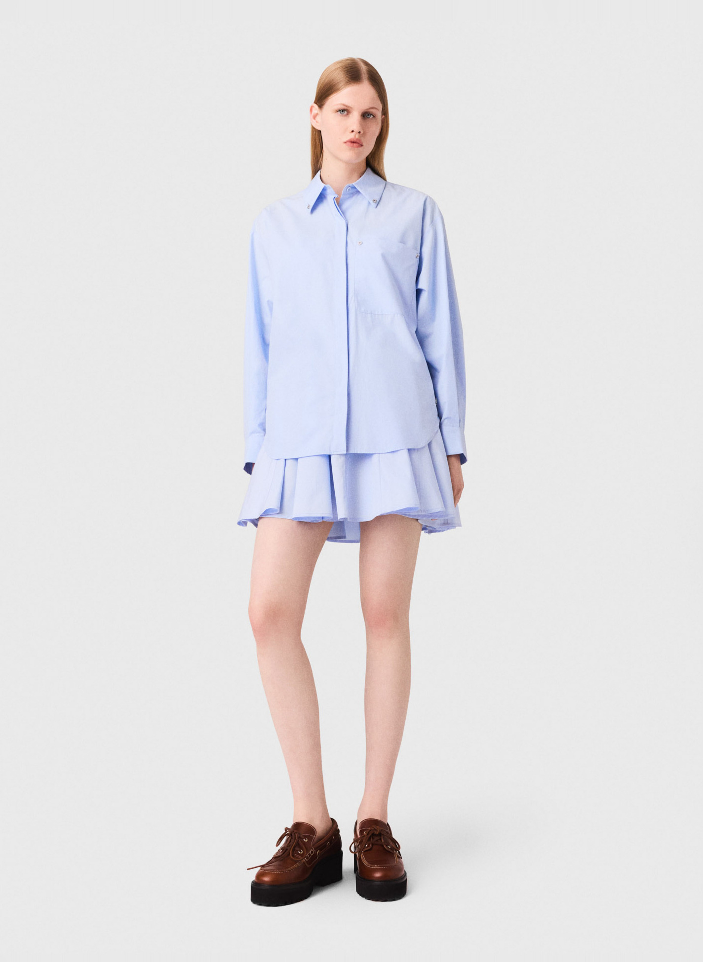 Chemise droite unie en coton MAJE Bleu