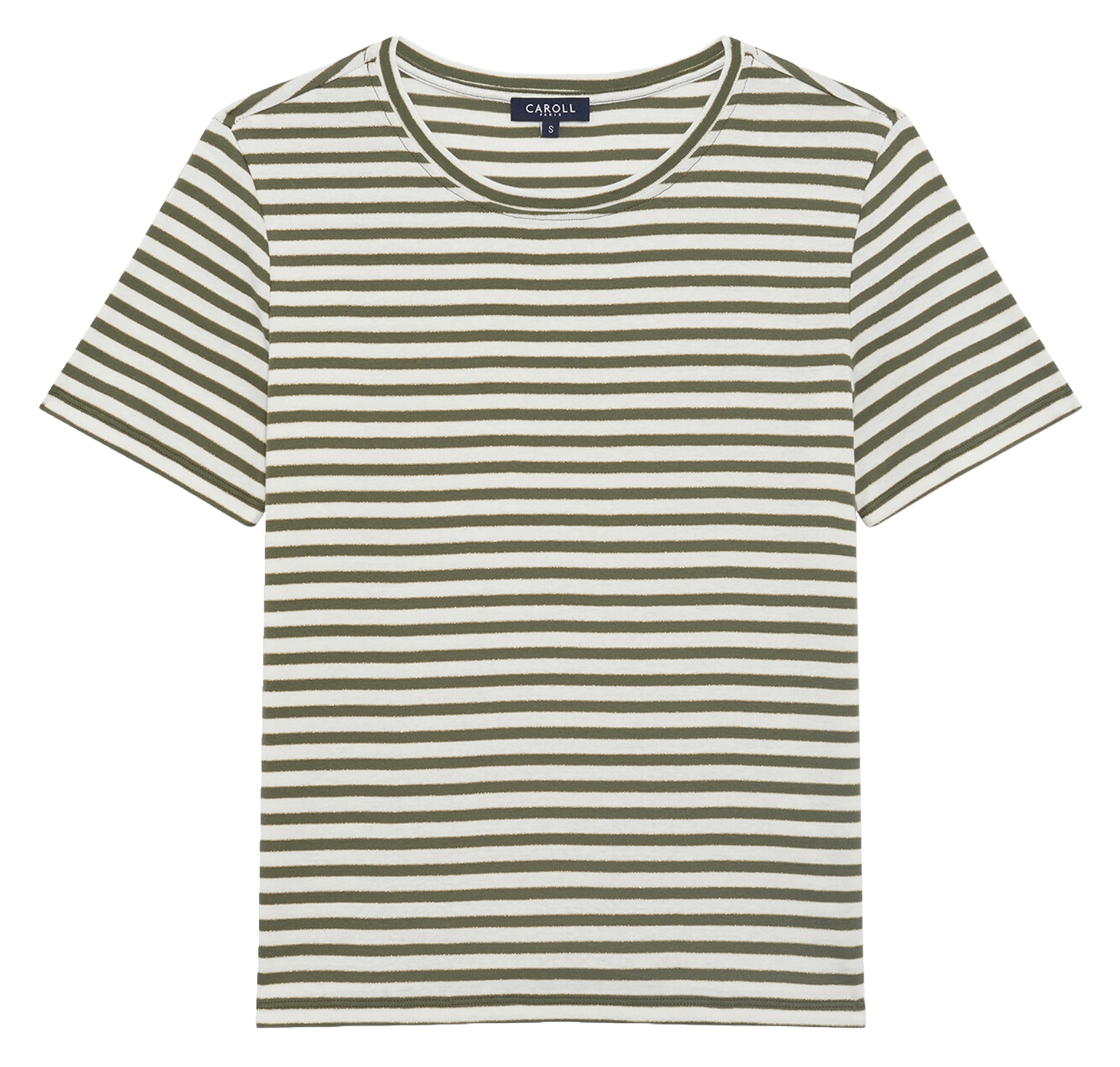 Tee-shirt col rond droit à rayures CAROLL Vert