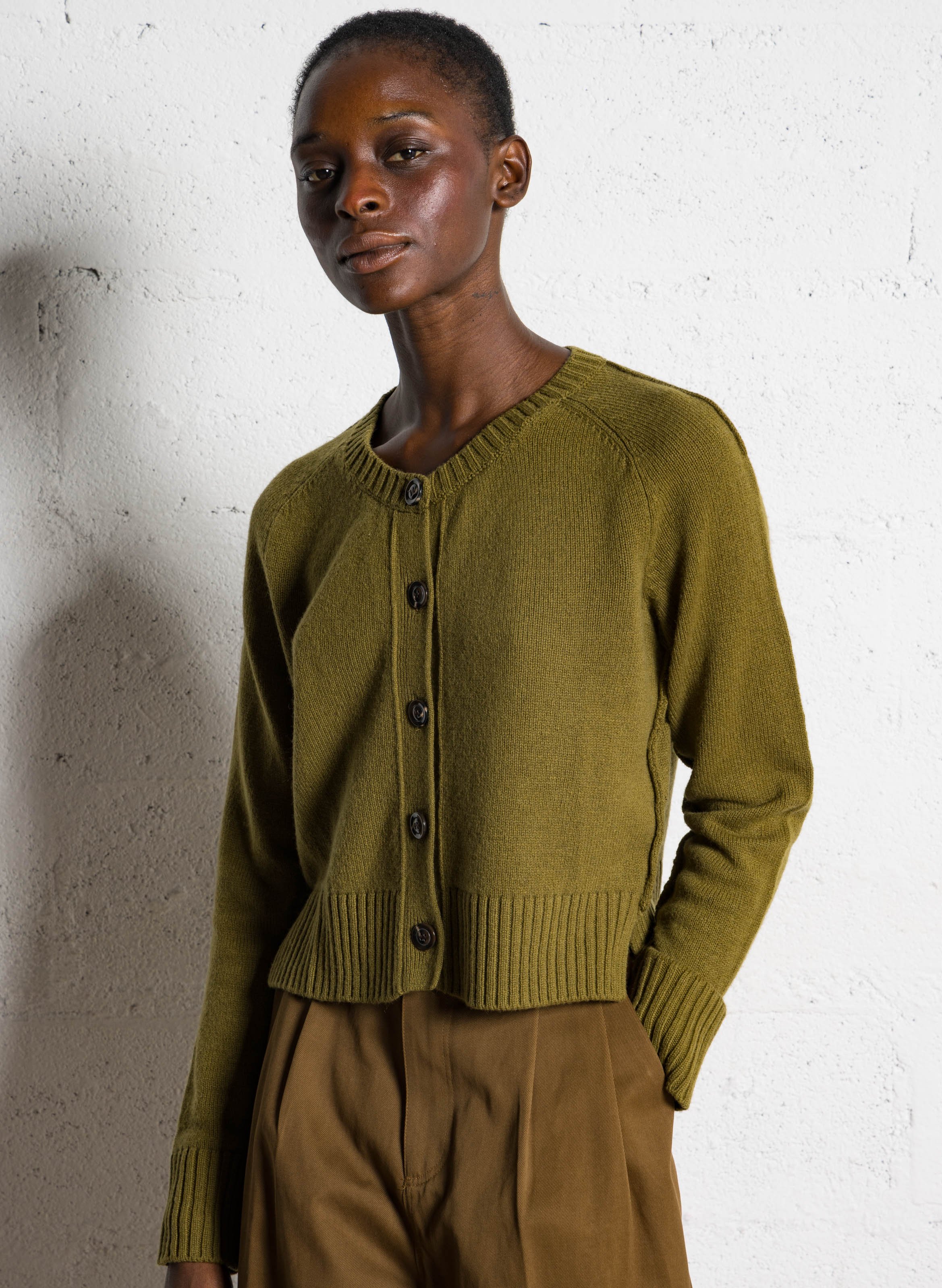 Cardigan col rond droit en laine SOEUR Marron