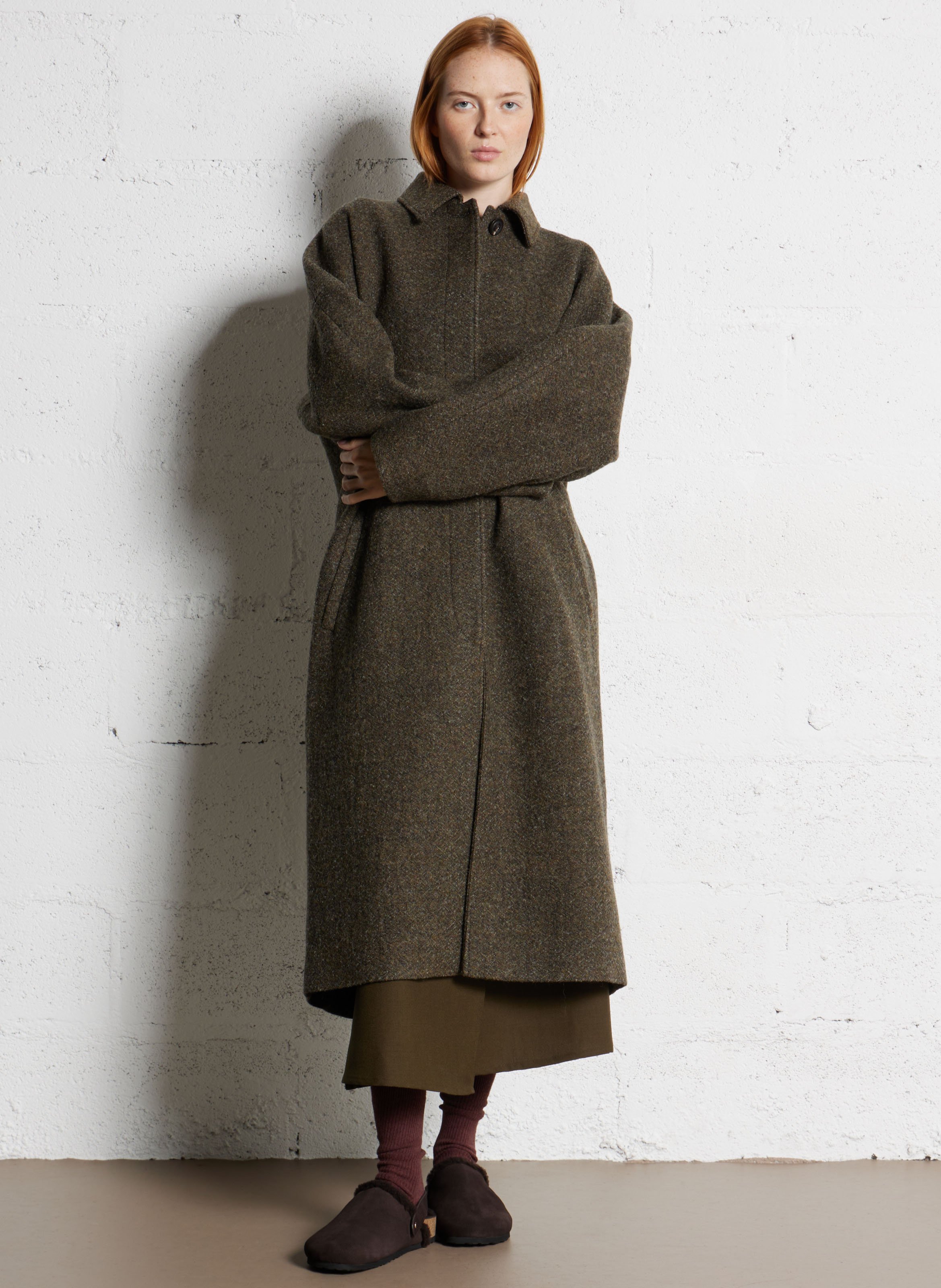 Lange wollen jas SOEUR Kaki