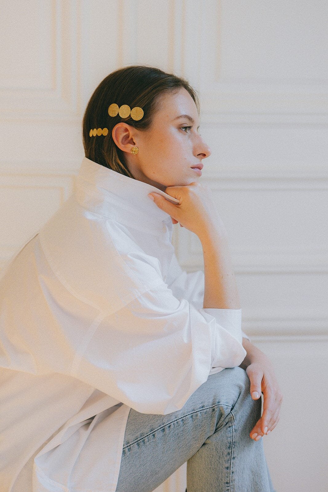 Hammered silver-plated round barrette MONSIEUR SIMONE Golden