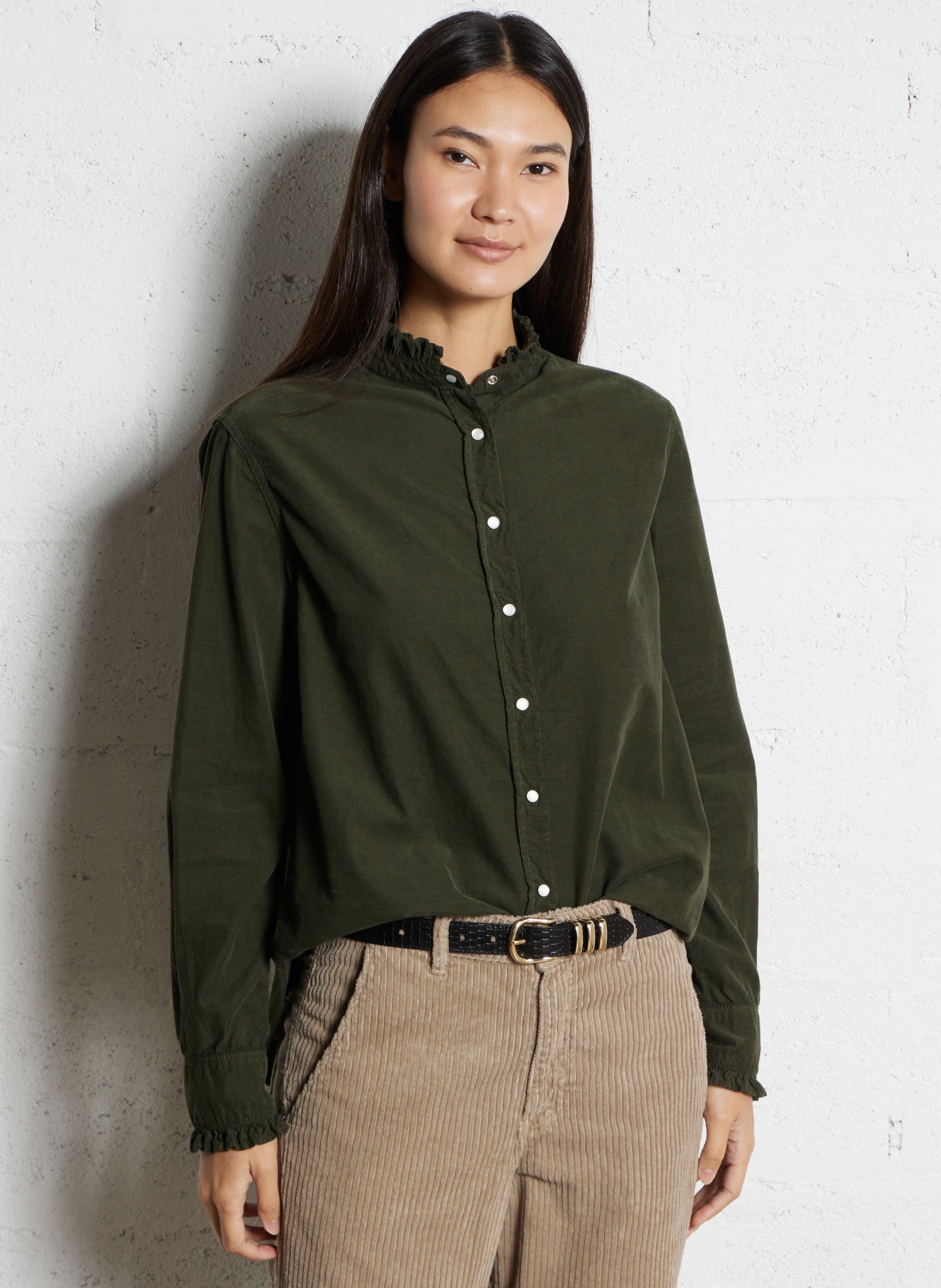 Blouse van katoenen corduroy met Victoriaanse kraag ACQUAVERDE Groen