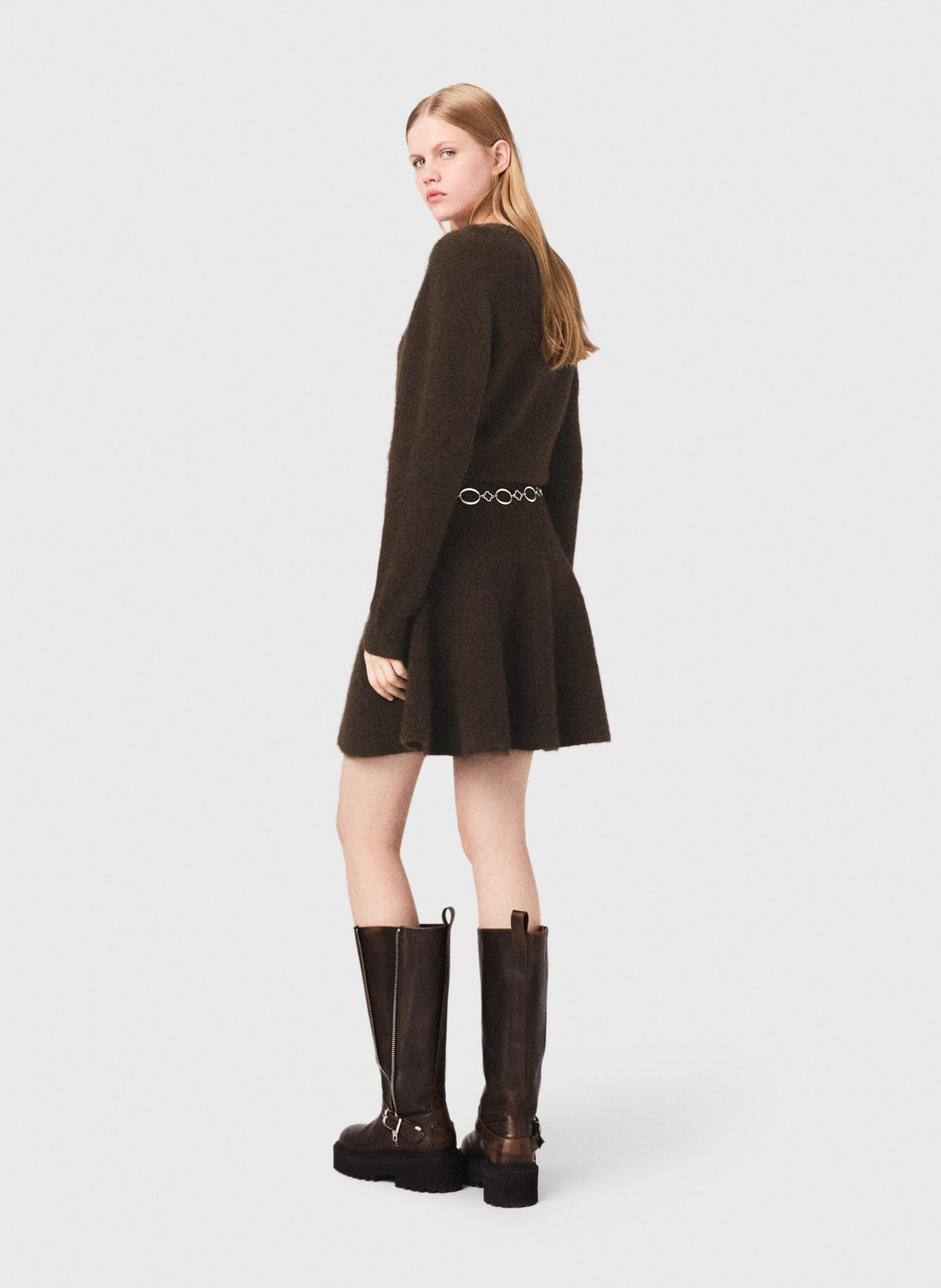 Solid Skater Dress in Mixed Wool MAJE Brown