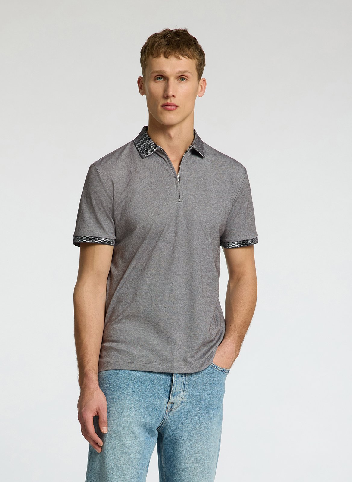 Straight organic cotton polo shirt SELECTED Grey