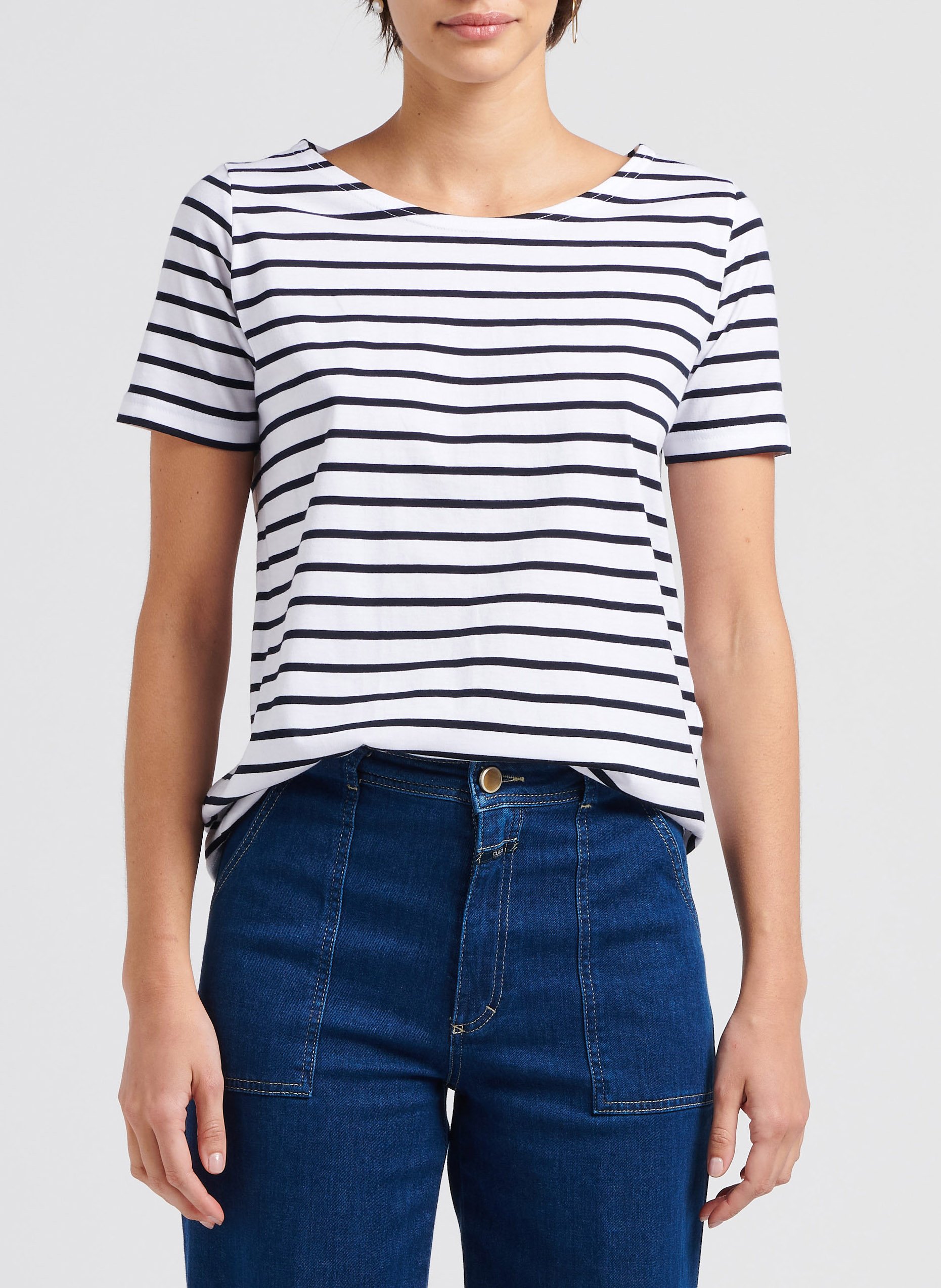 Gestreiftes T-Shirt aus leichter Baumwolle mit U-Boot-Ausschnitt ARMOR LUX Weiss