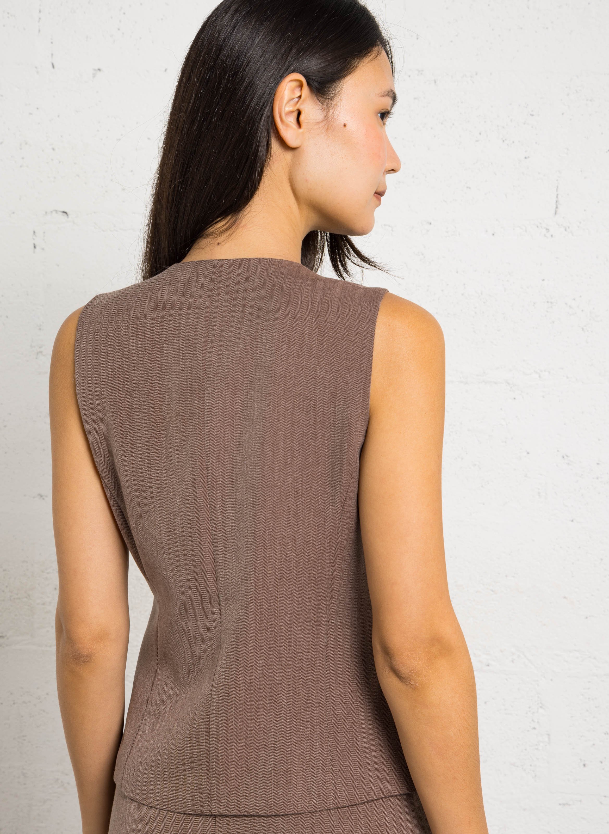 Rechte mouwloze top met ronde hals en print LA PETITE ETOILE Bruin