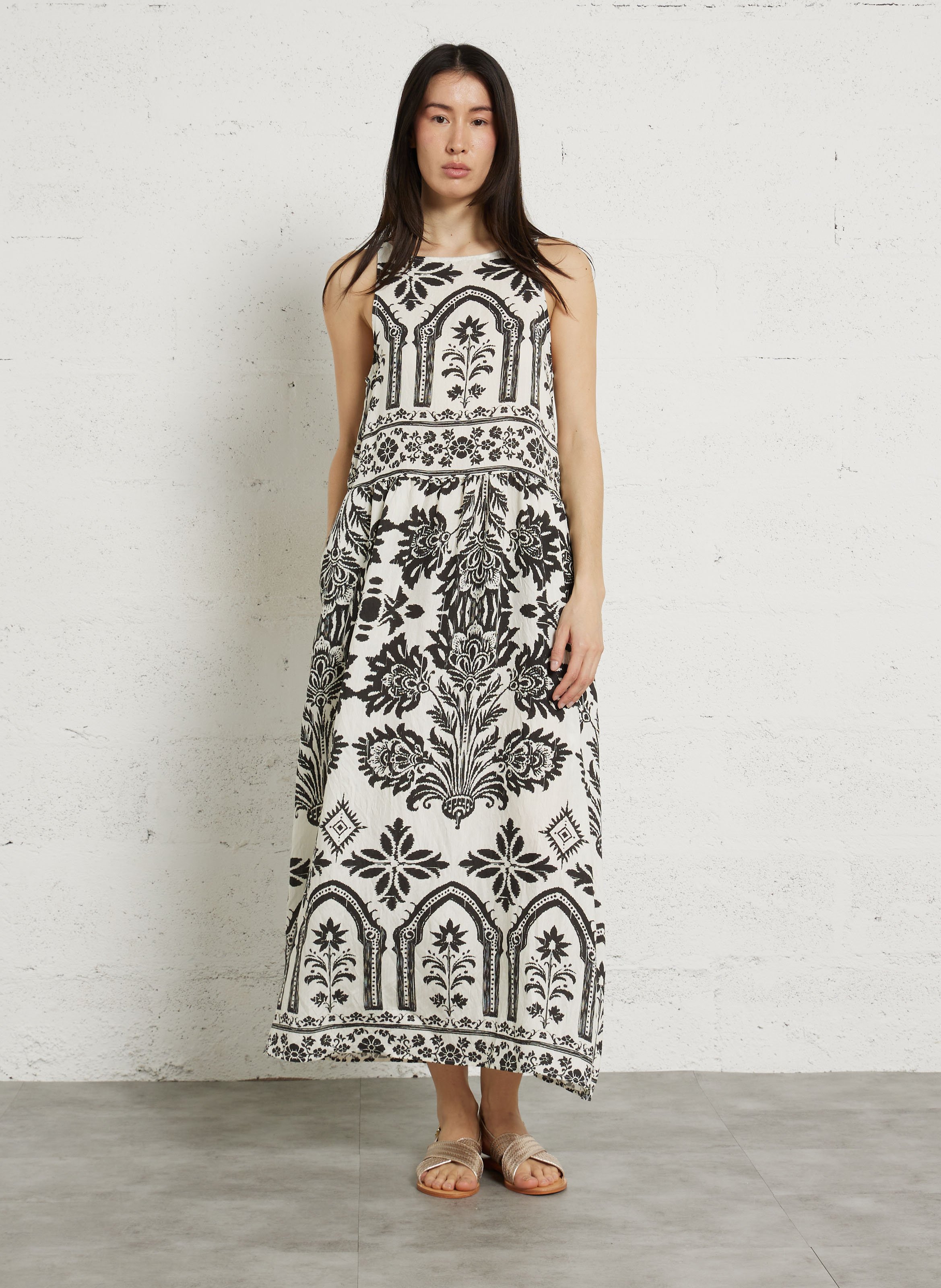 Bedrucktes Maxikleid mit Rundhalsausschnitt SEE U SOON Weiss