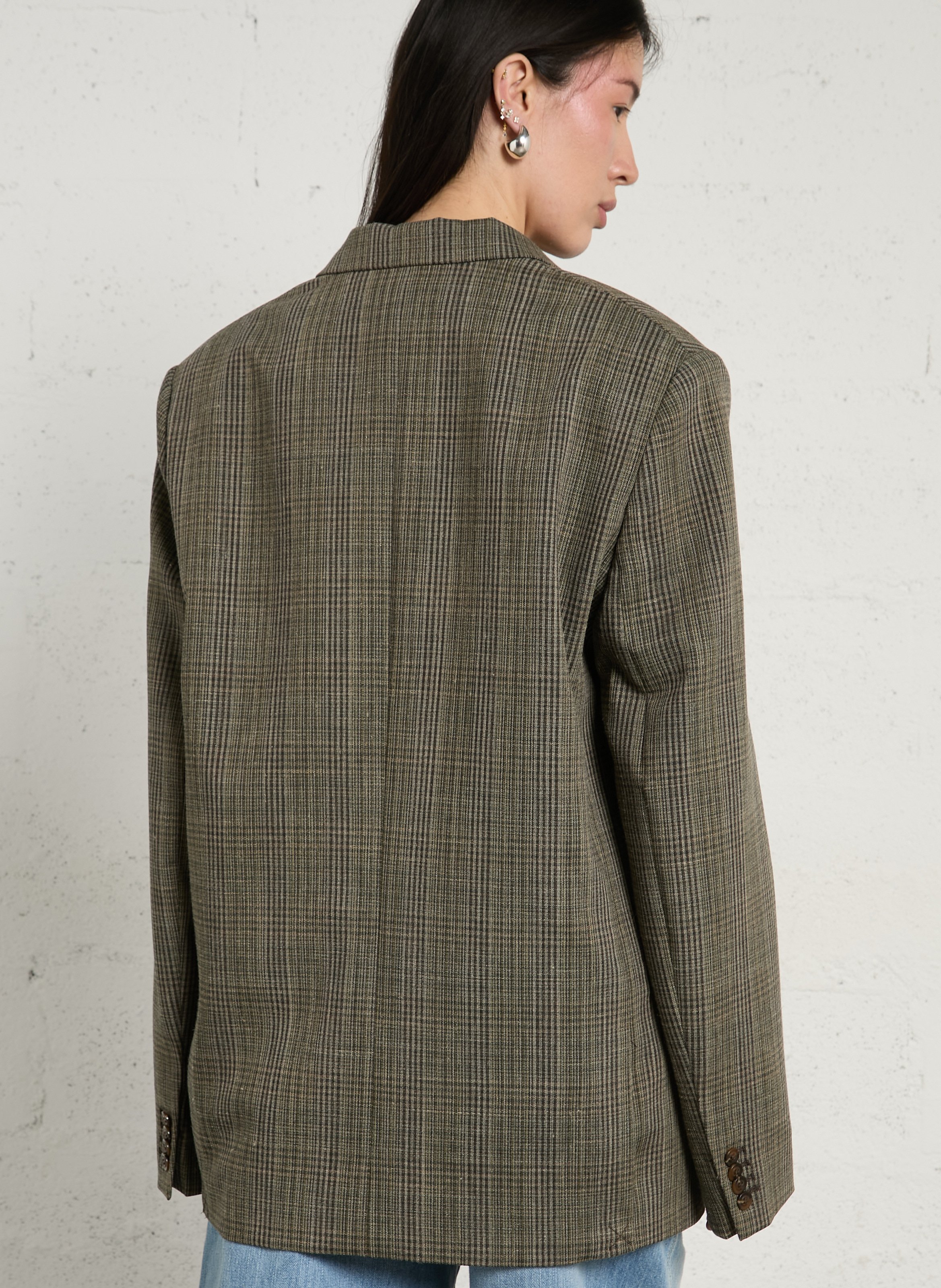 Oversized checked wool-blend jacket with tailored collar SOEUR Brown