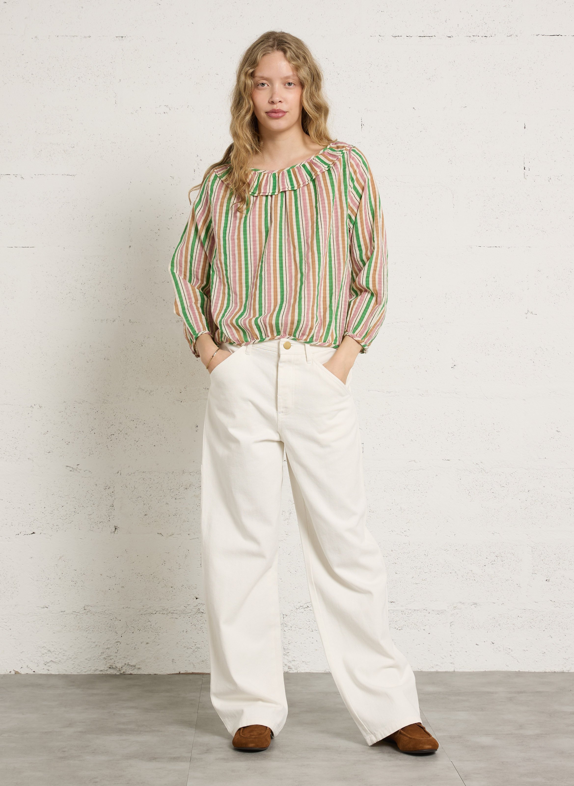 Weite Bluse mit Rüschen, gestreift LEON & HARPER Mehrfarbig