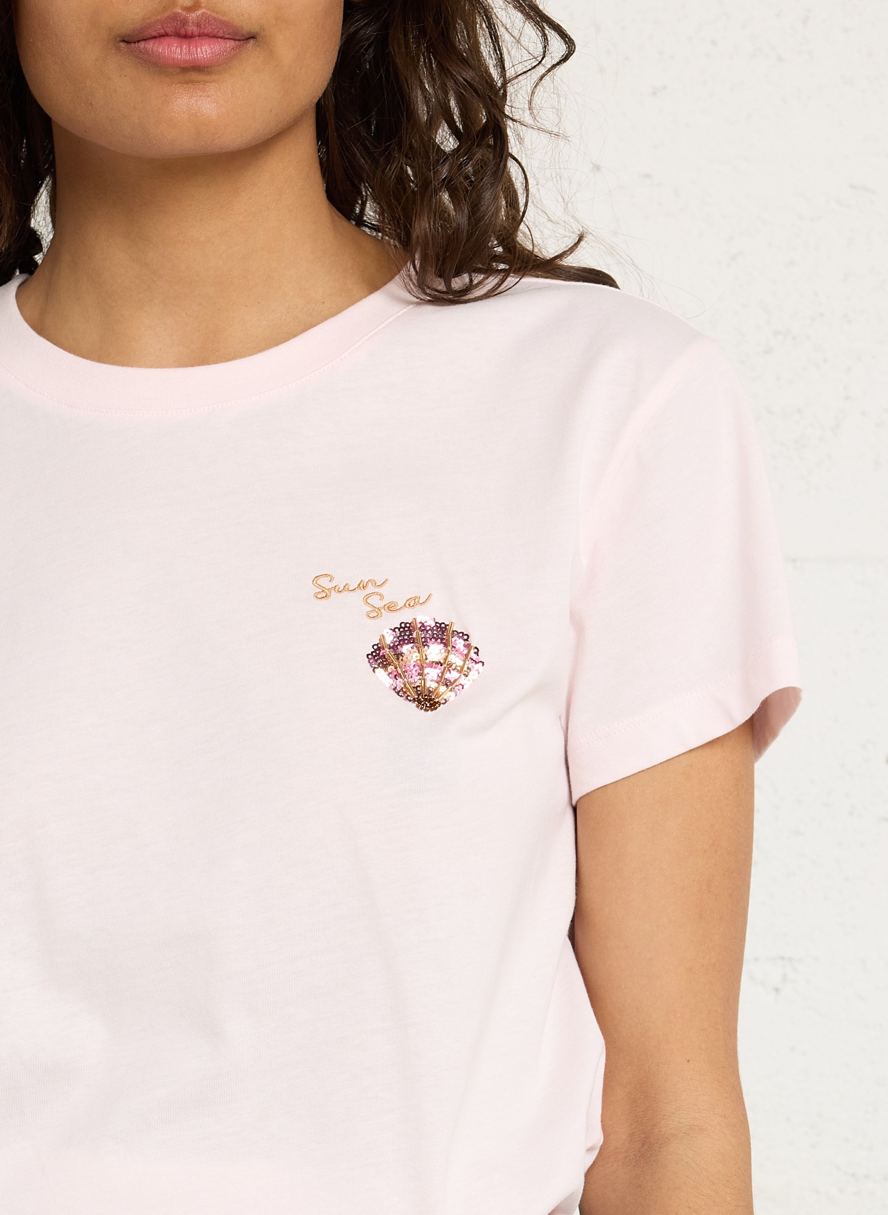 T-Shirt mit Stickerei auf der Brust DES PETITS HAUTS Rosa