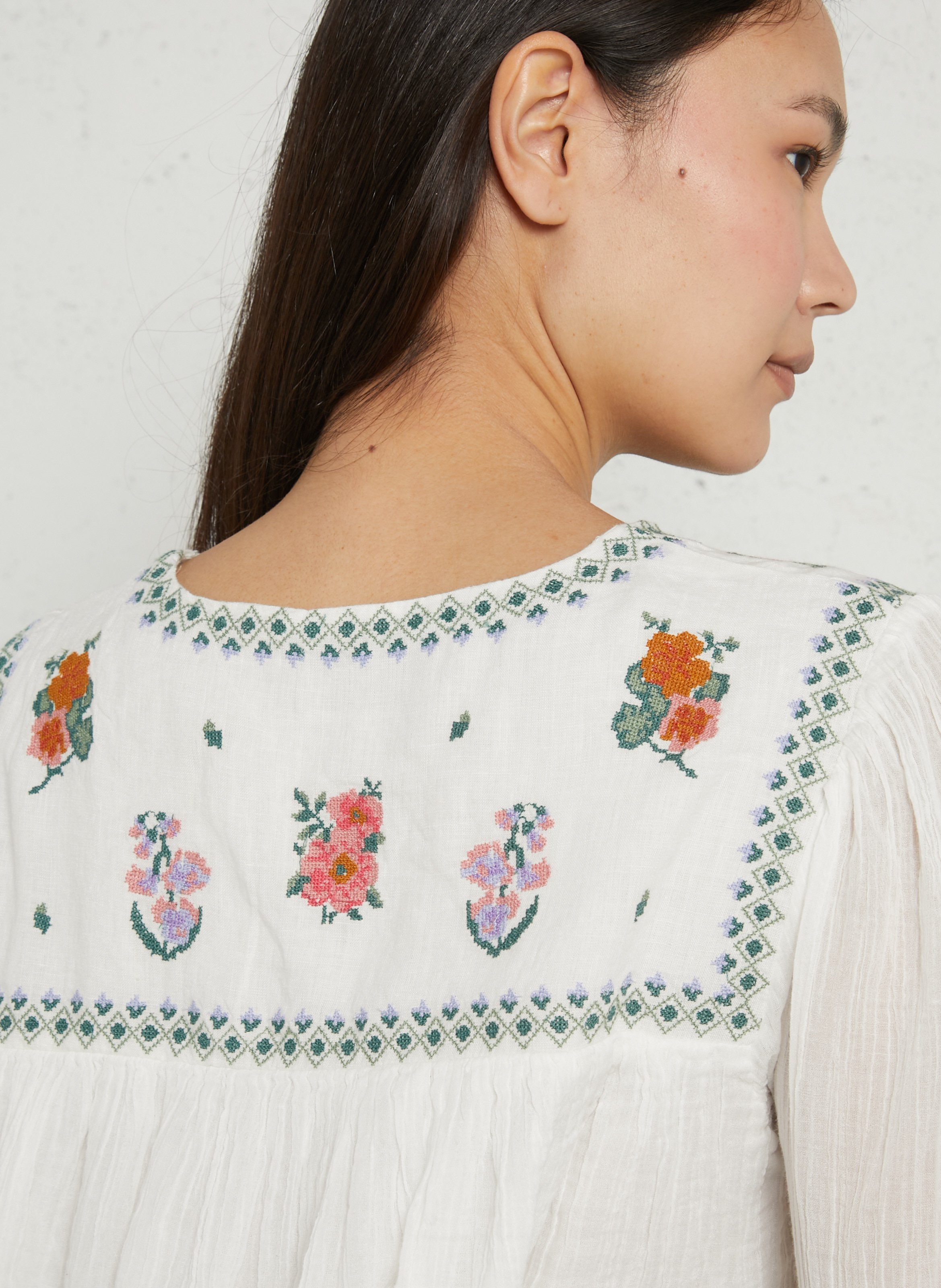 V-neck cotton blouse BERENICE White