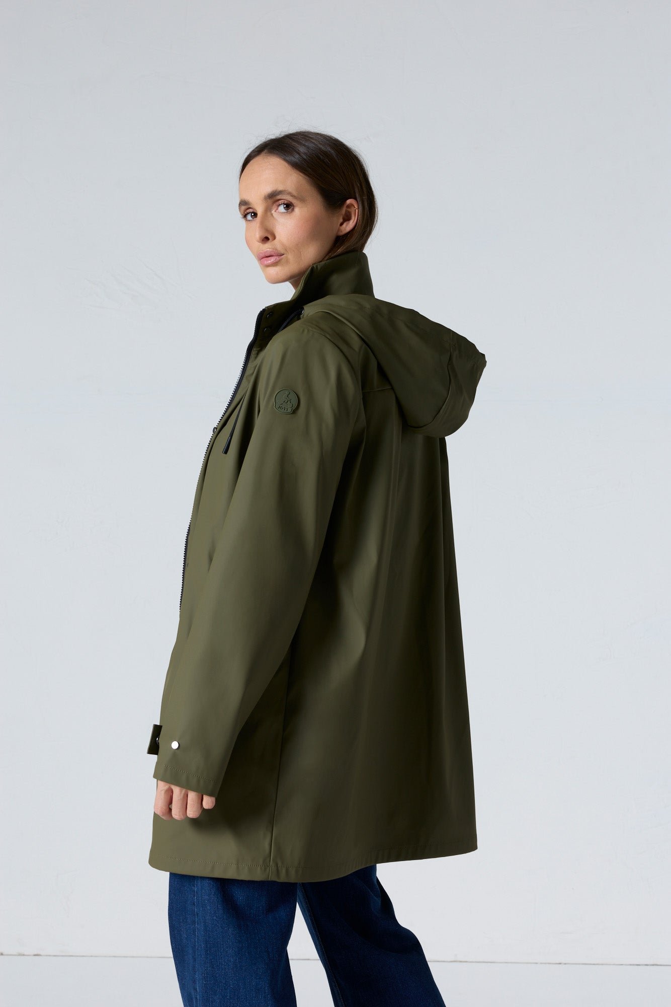 Denisa mid-length windbreaker. JOTT Green