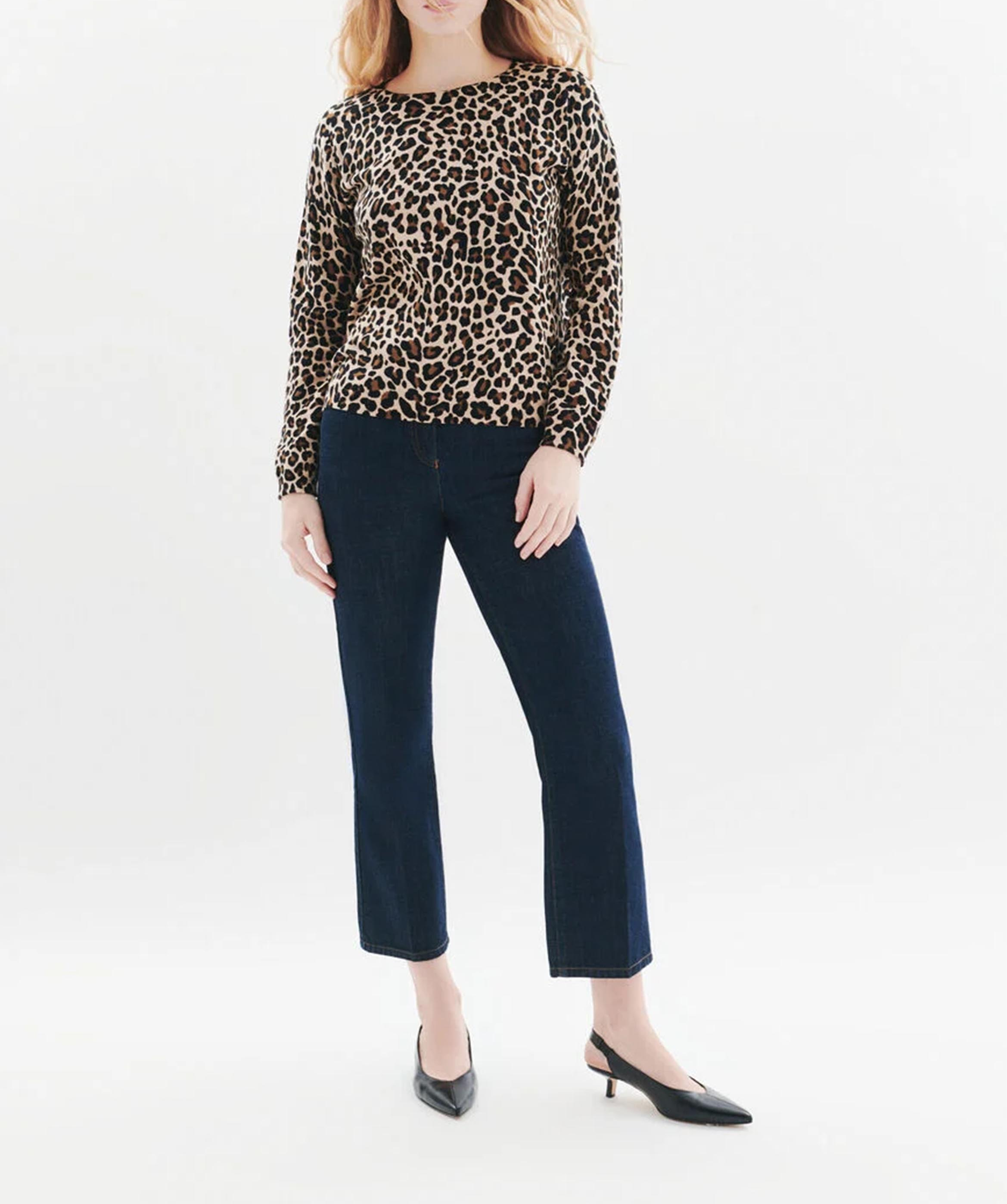 Rundhalsausschnitt-Pullover mit Leopardenmuster aus Baumwolle CAROLL Braun