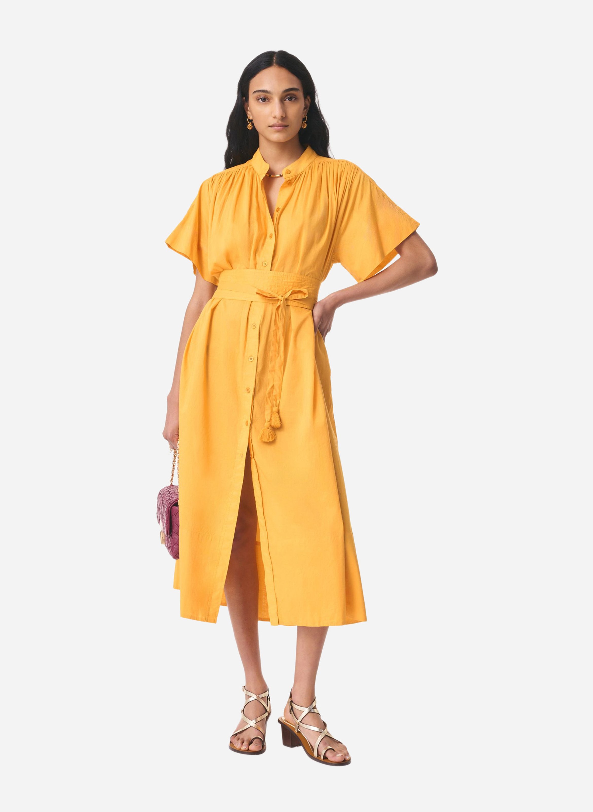 Round-neck cotton midi dress VANESSA BRUNO Yellow