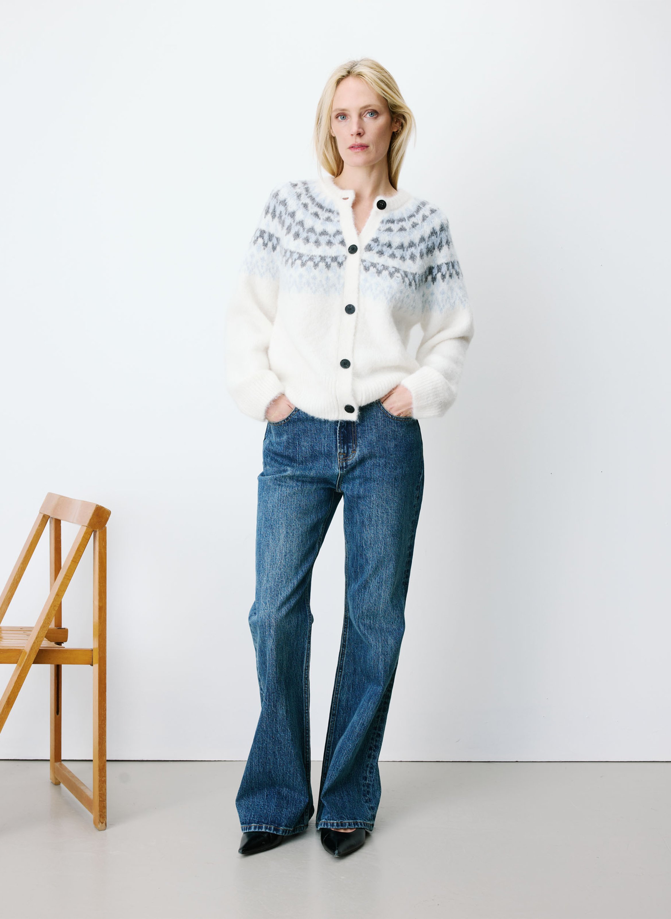 Cardigan droit à motif jacquard GRACE ET MILA Blanc