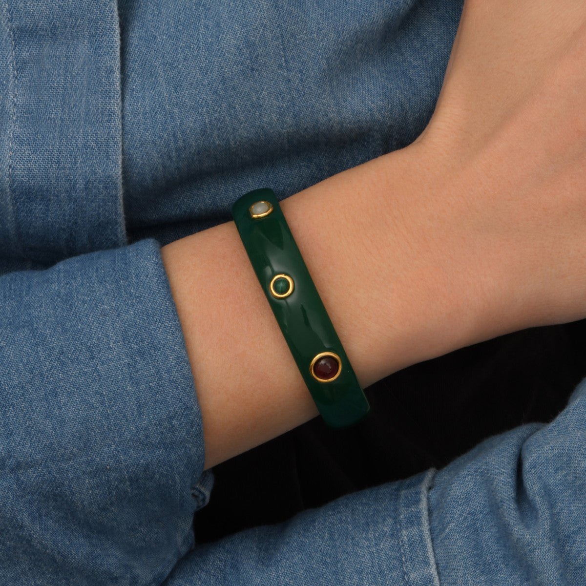 Gold-plated bangle bracelet SATELLITE PARIS Green
