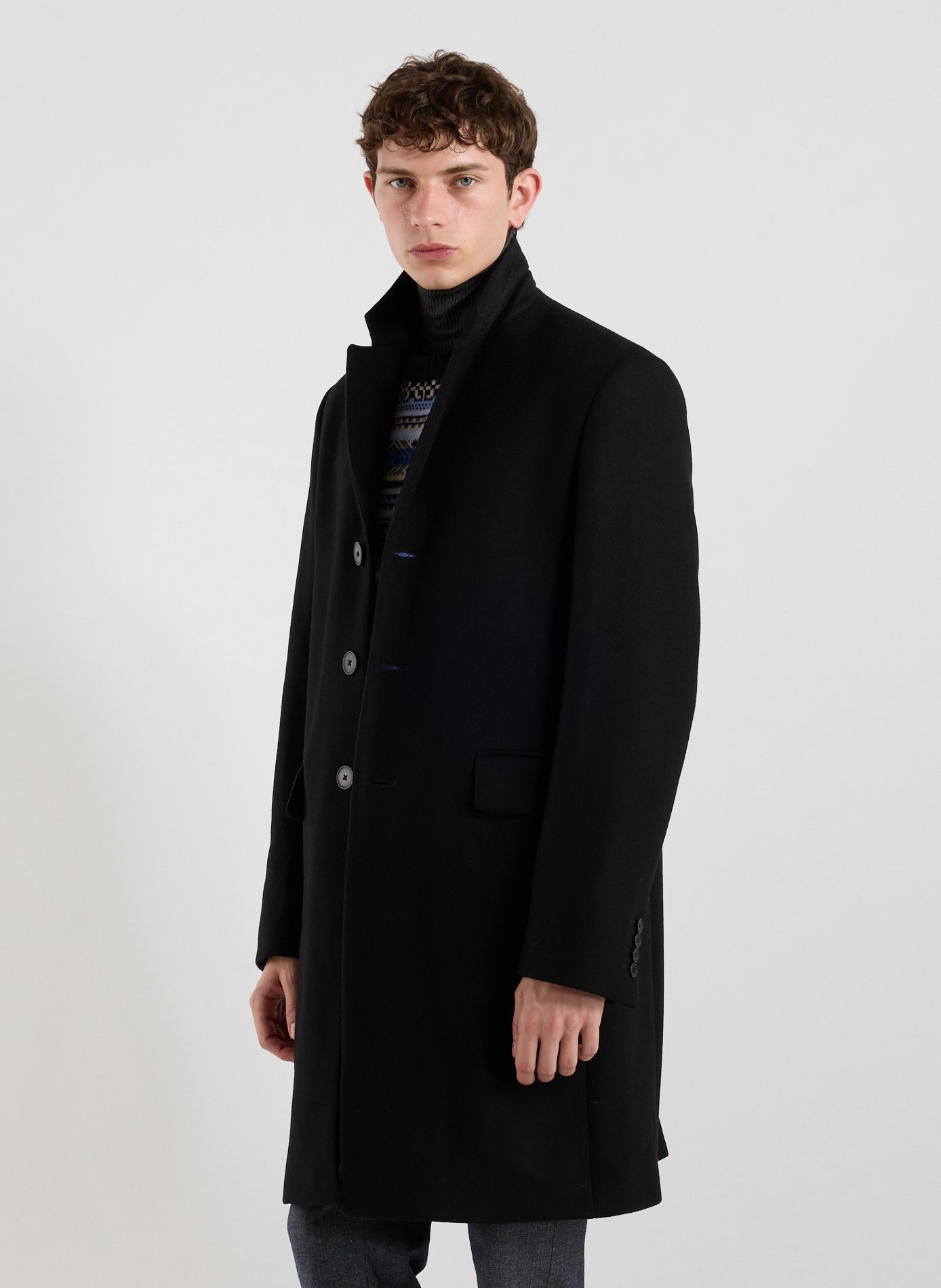 Tailored collar coat in mixed wool and cashmere blend AU PRINTEMPS PARIS Black