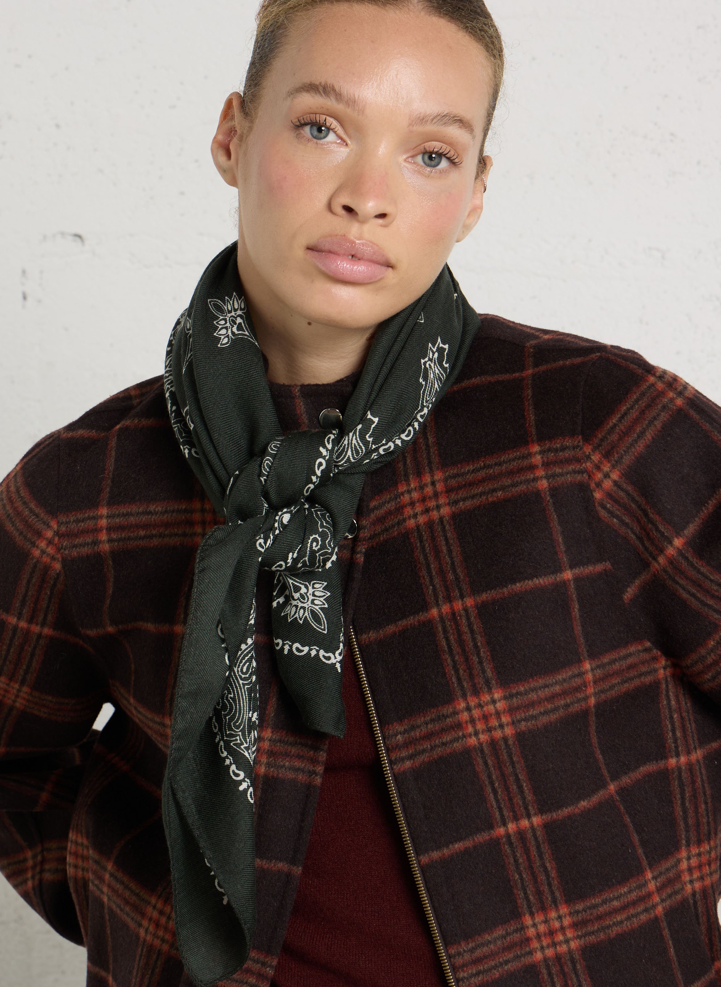 Printed wool scarf DESTIN Green