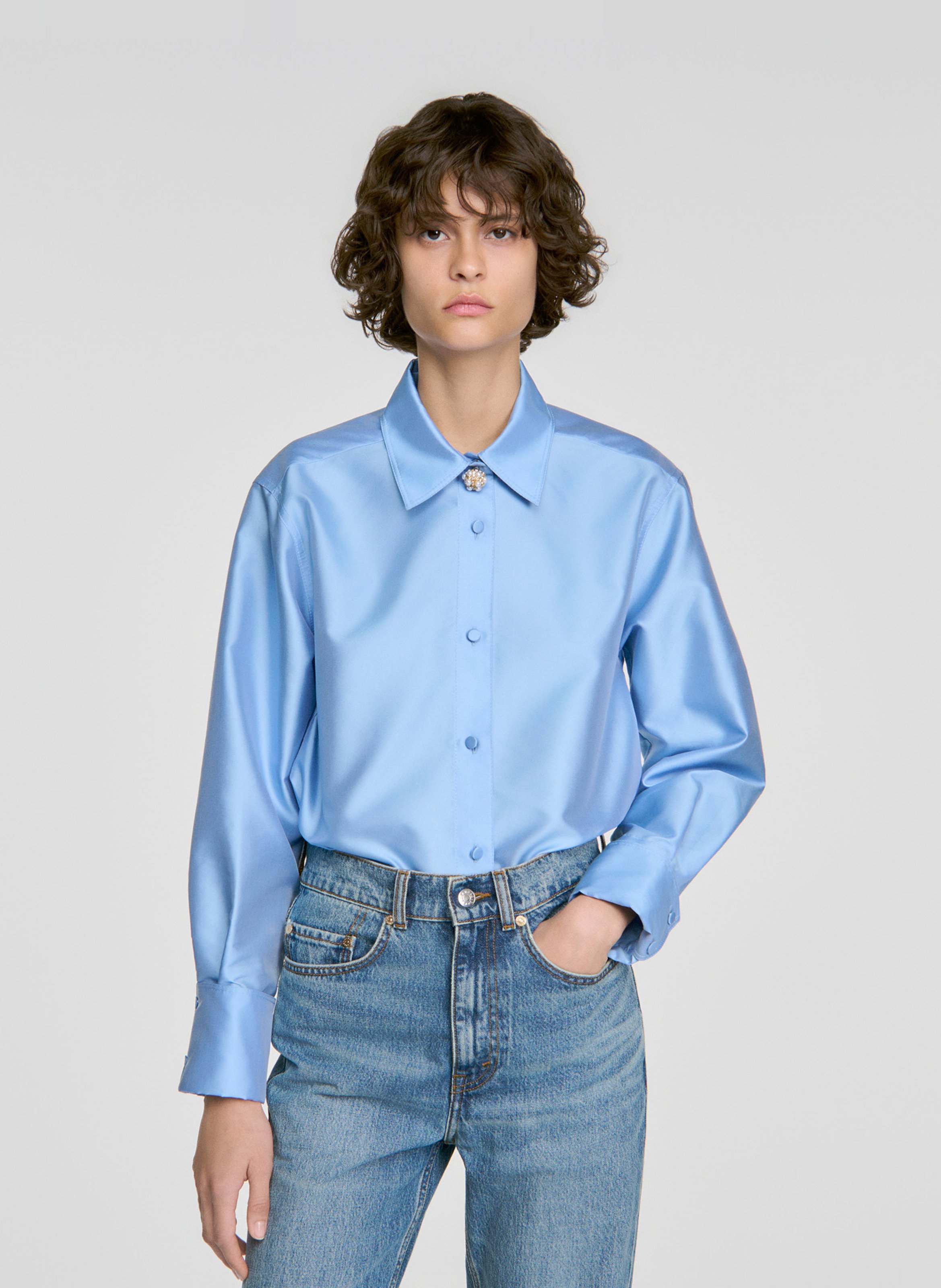 Straight-fit blouse met klassieke kraag SANDRO Blauw