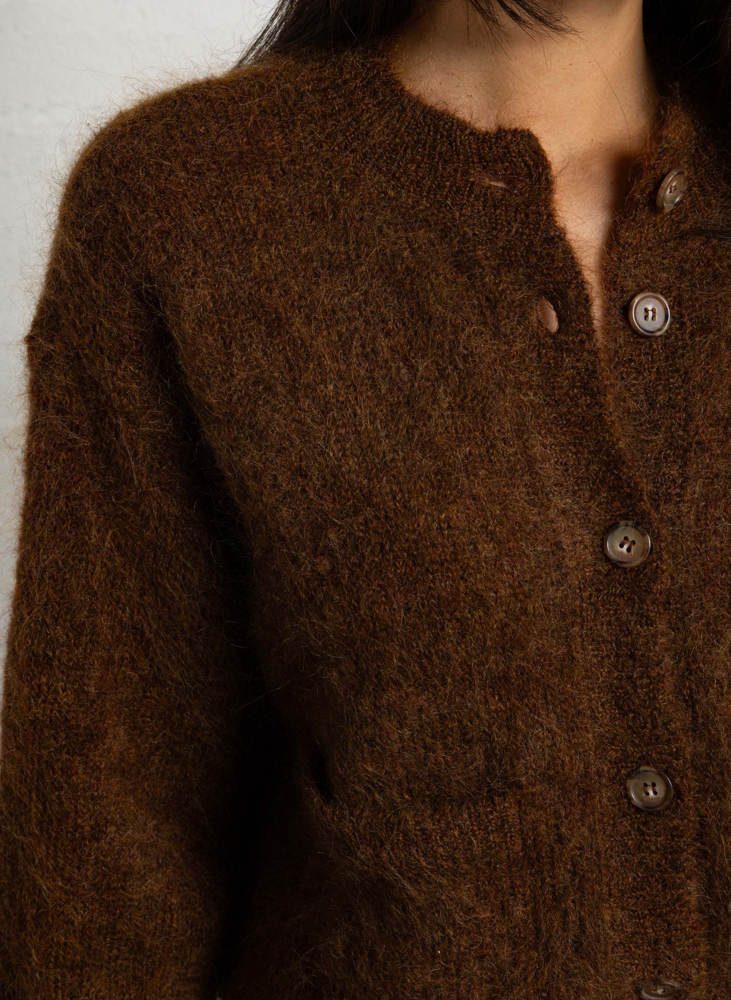 Cardigan ample en mohair mélangé DES PETITS HAUTS Marron
