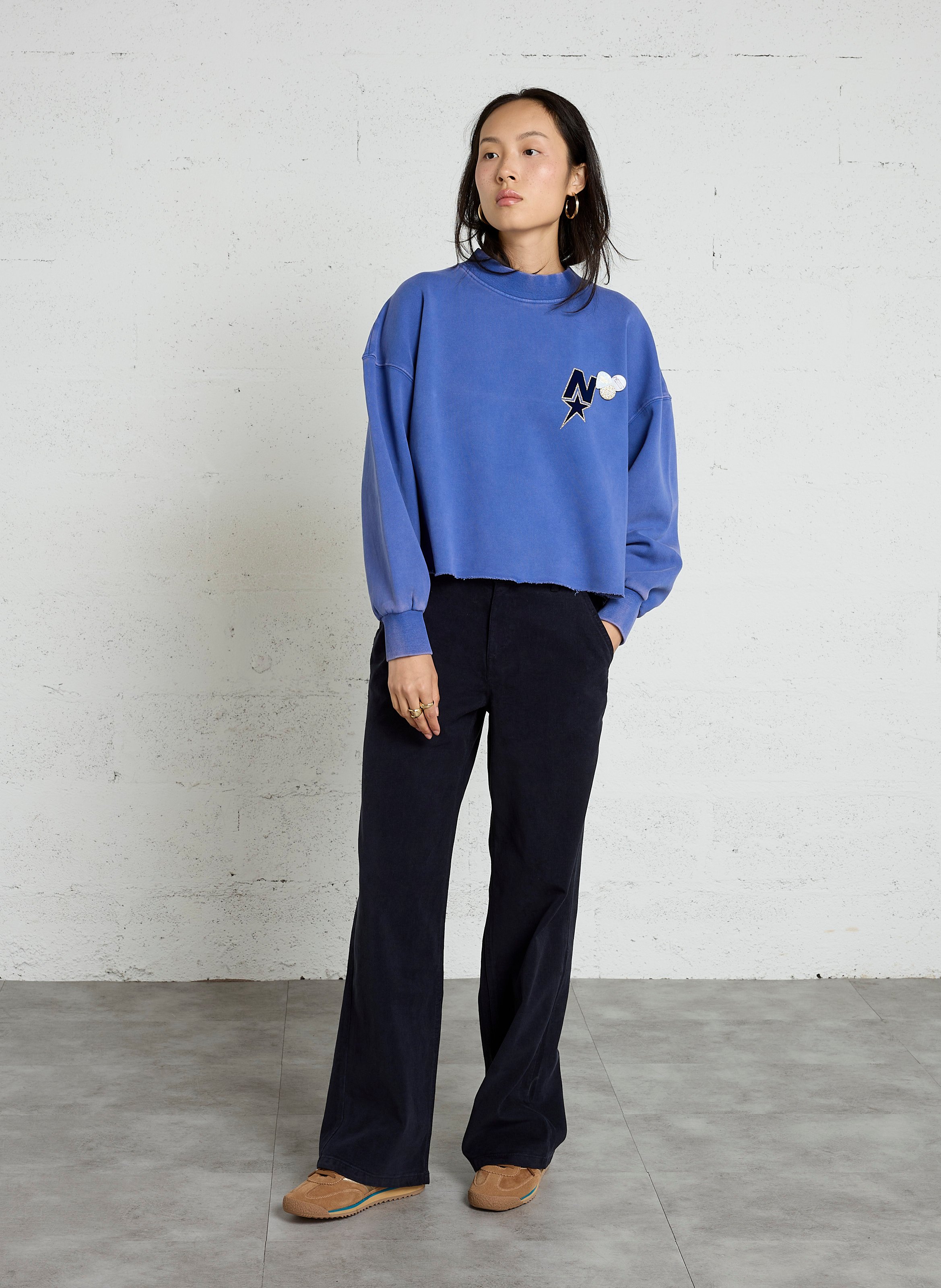 Weites Baumwoll-Sweatshirt mit Rundhalsausschnitt und Siebdruck NEWTONE Blau