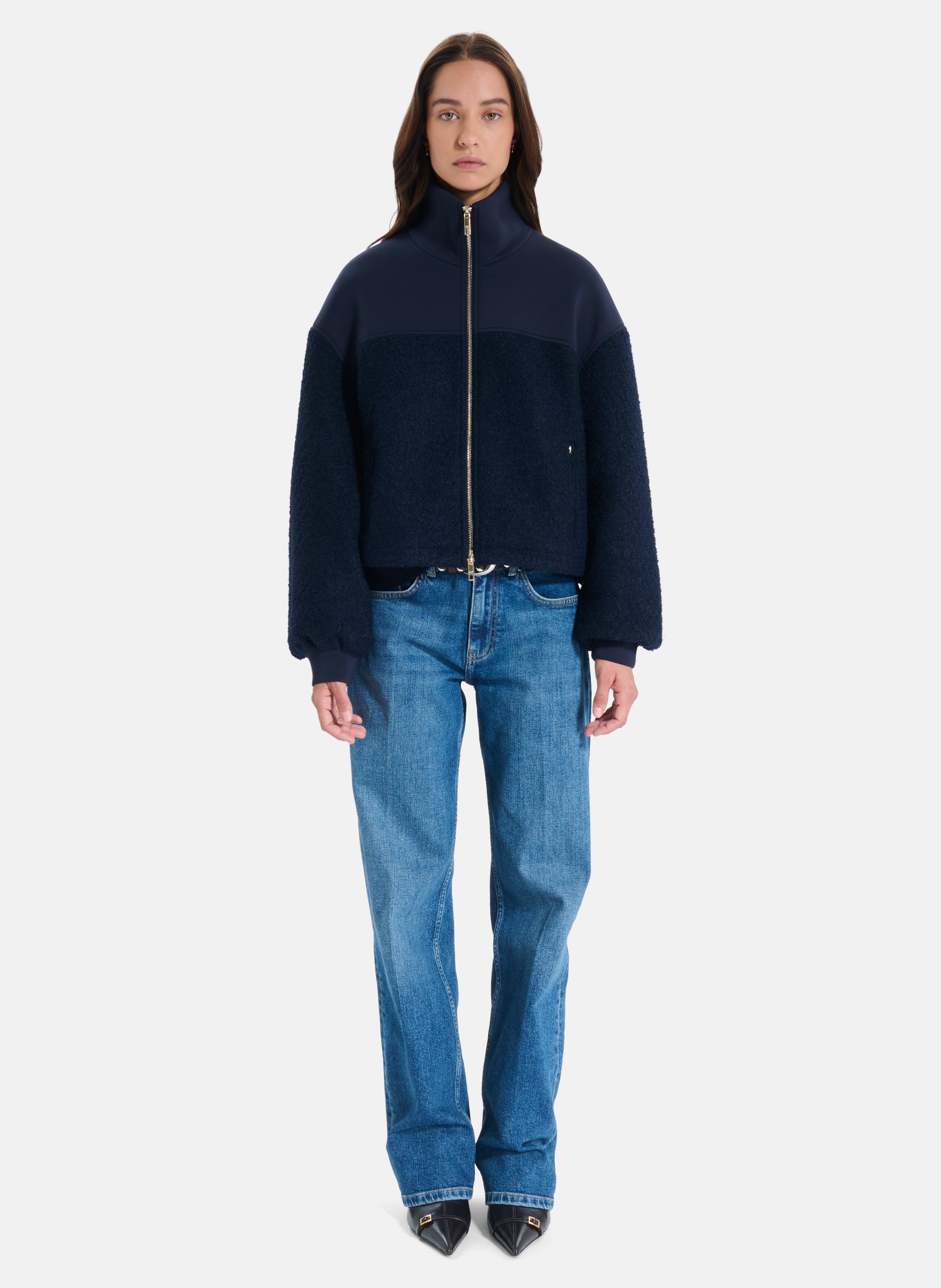 Blouson ample col montant en laine mélangée ZAPA Bleu