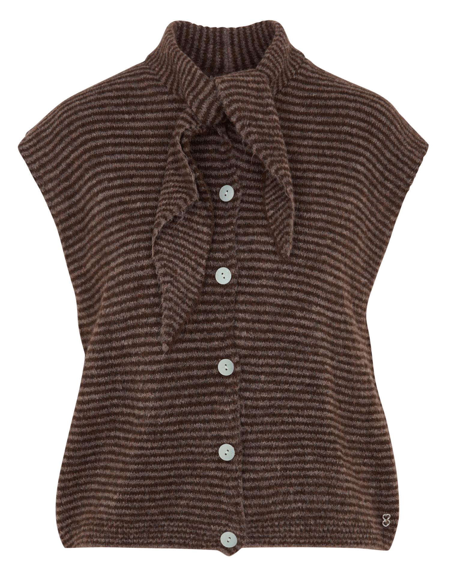Gestreepte mouwloze gilet met strikkraag PLEASE Bruin