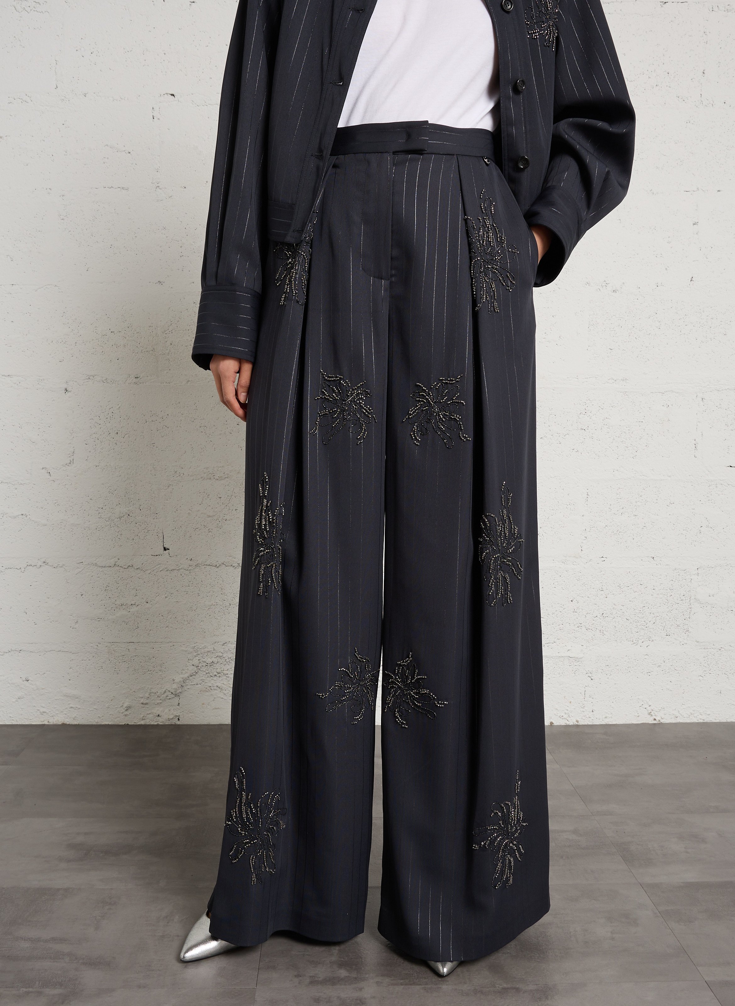 High-waisted striped wide-leg pants LIU JO Grey