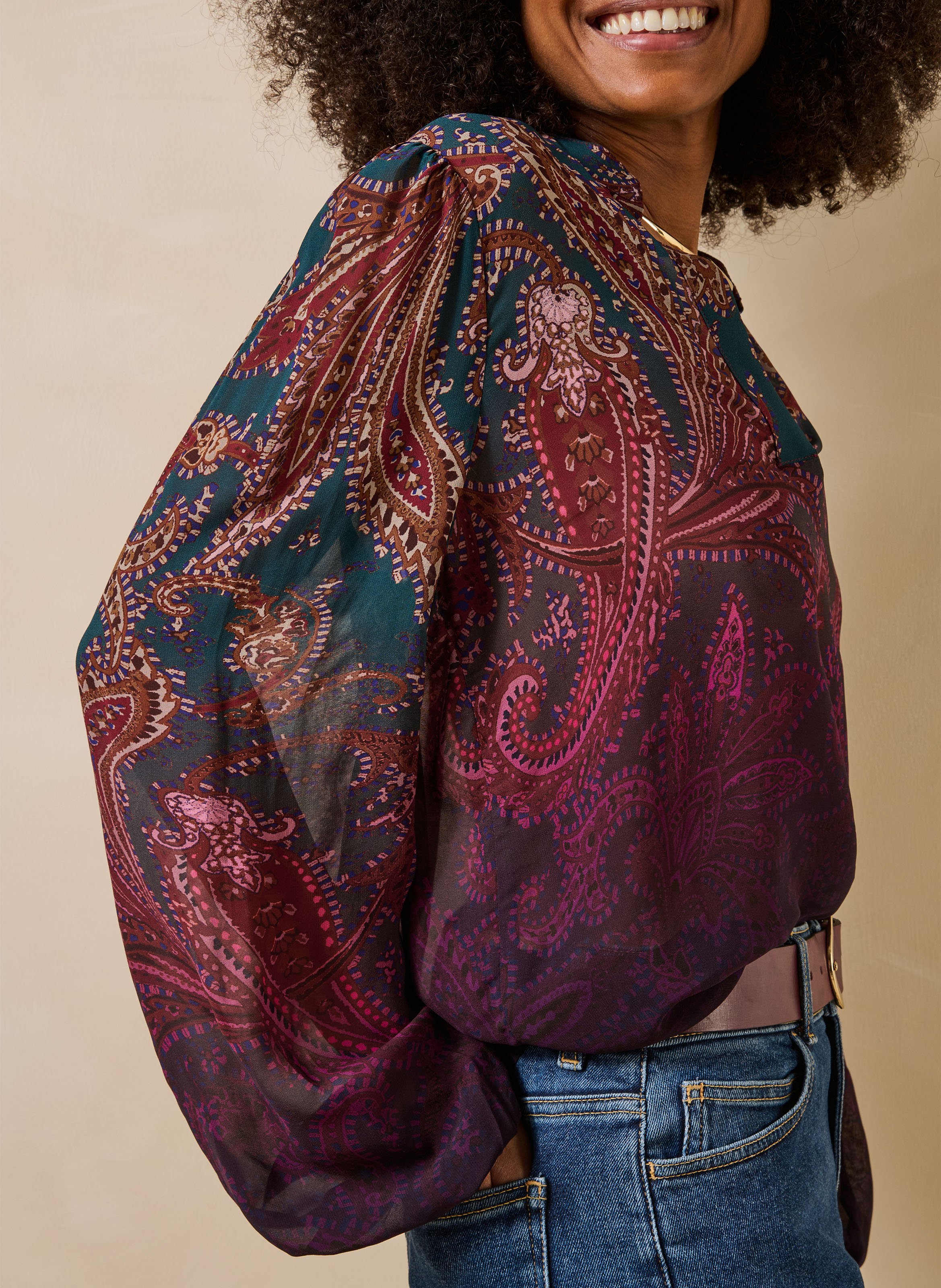 Printed V-neck blouse LA FEE MARABOUTEE Blue