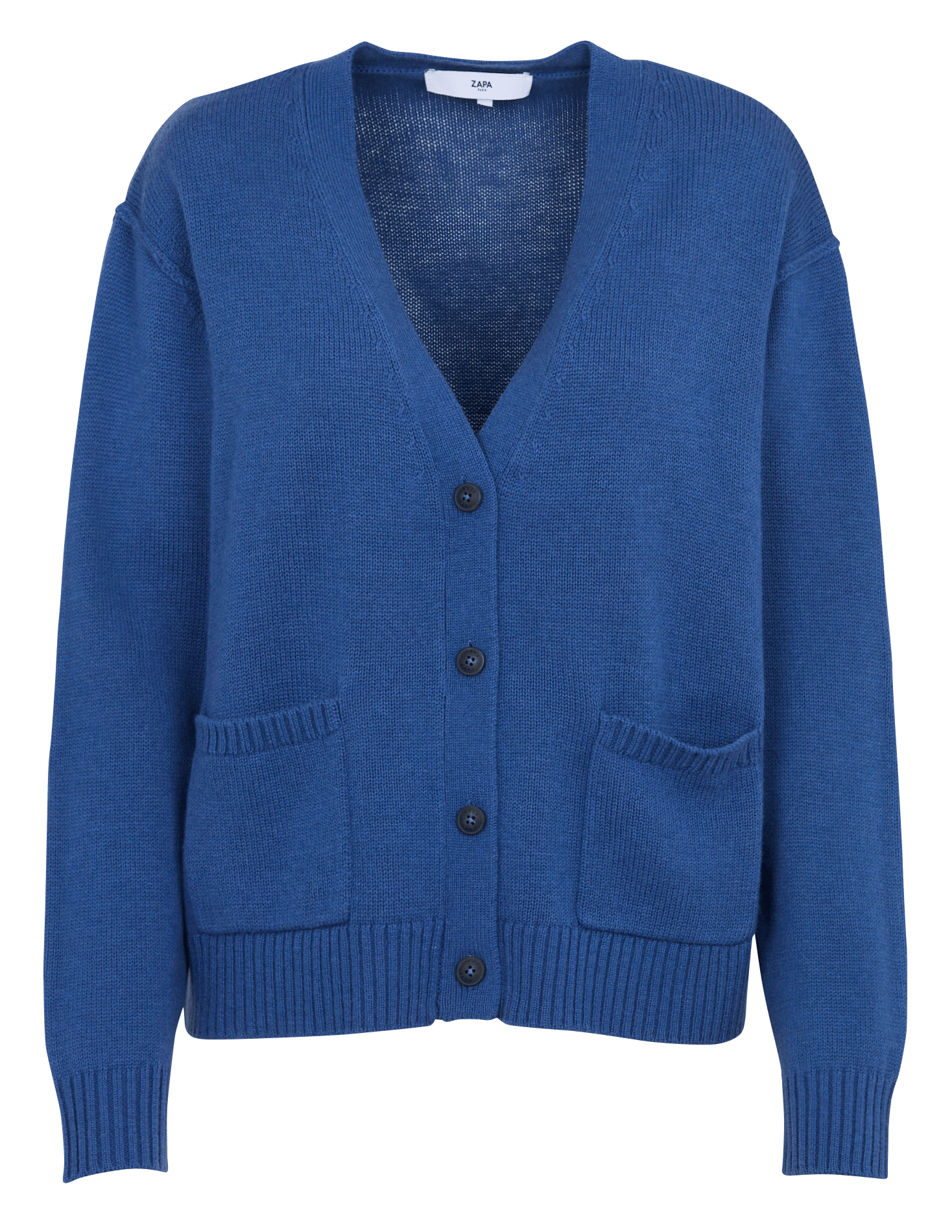 Gerade geschnittene Strickjacke aus Wolle mit Knöpfen ZAPA Blau