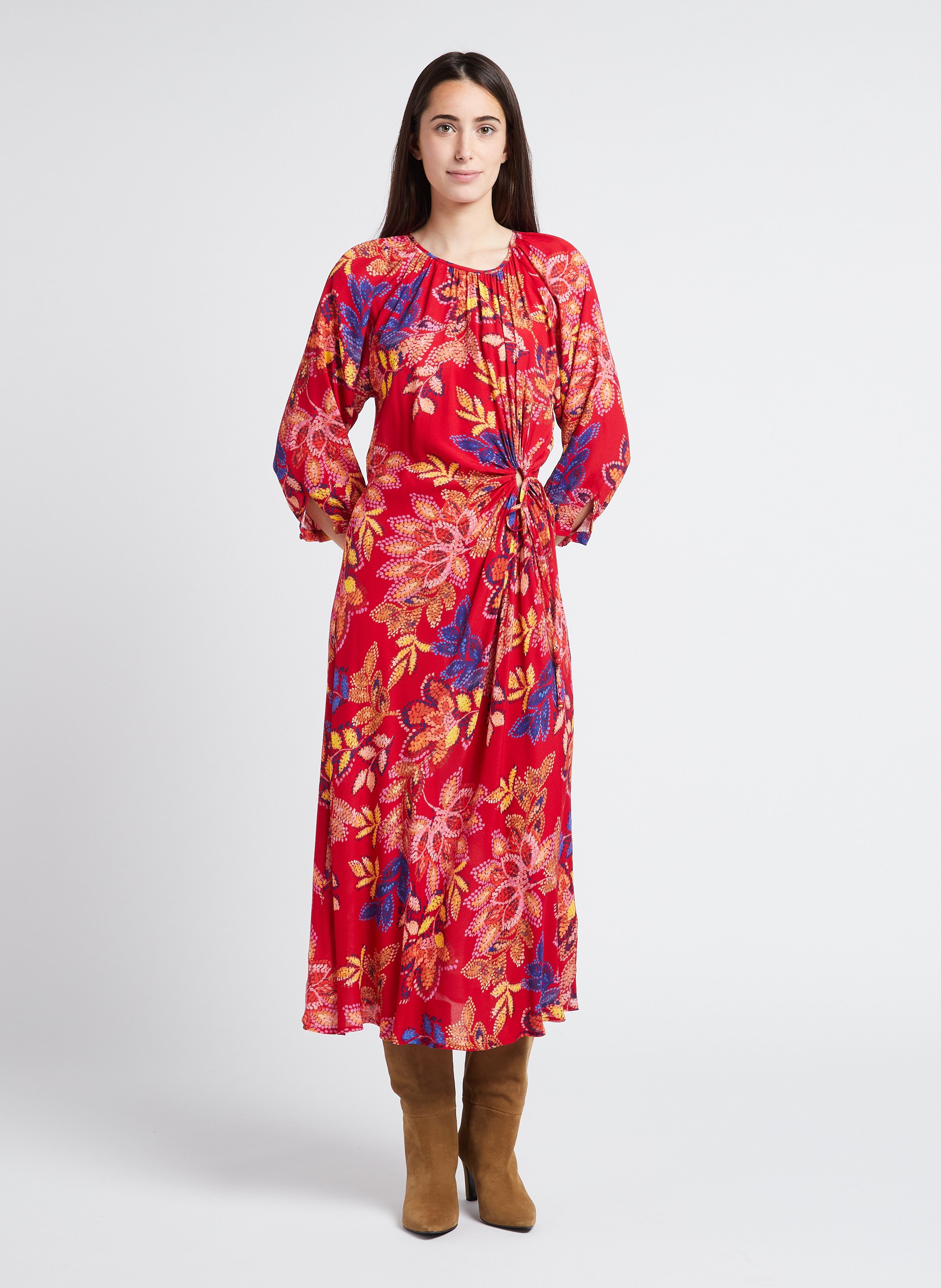 Halflange jurk met ronde hals en print LA PETITE ETOILE Rood