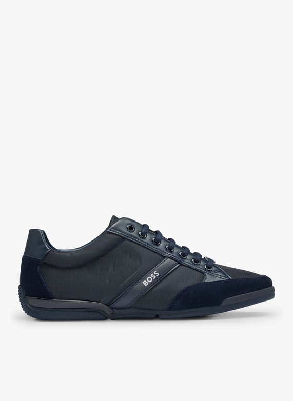 Low top Mixed Leather Trainers Bleu Fonce Boss Men 50498265 401 BLEU FONCE Place des Tendances