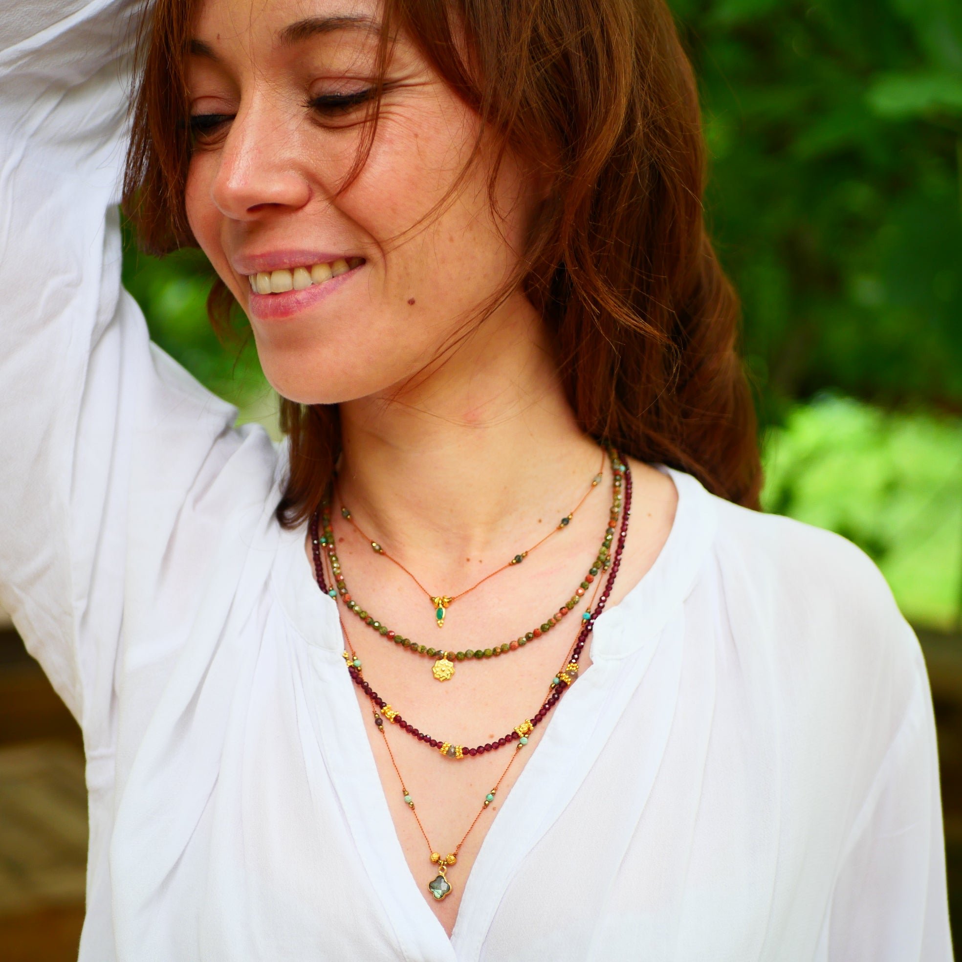 Black onyx nylon cord necklace GINANDGER Multicolored