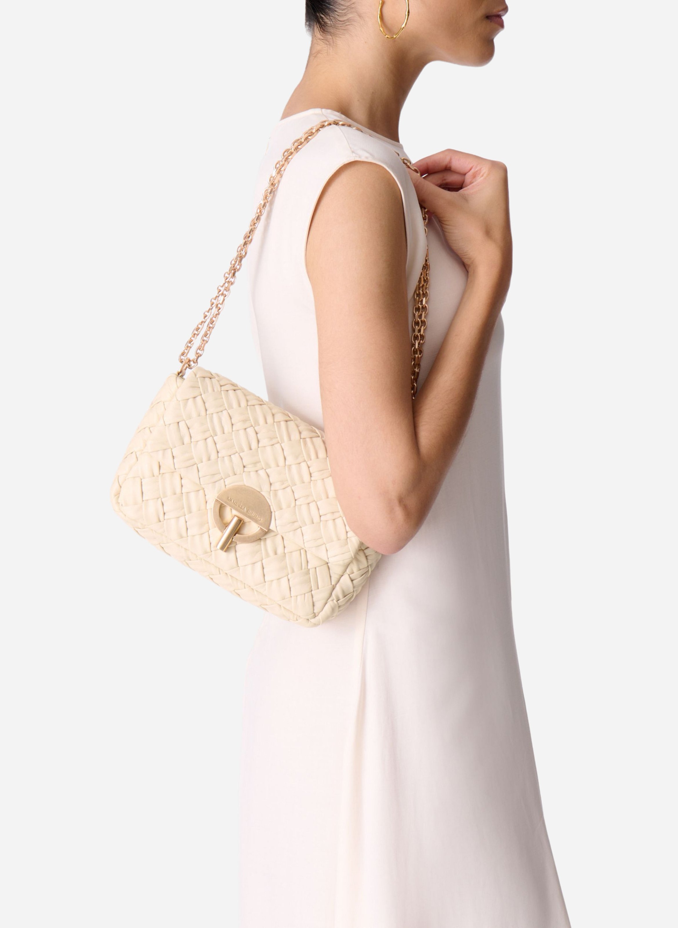 Gevlochten, leren schoudertas Wit