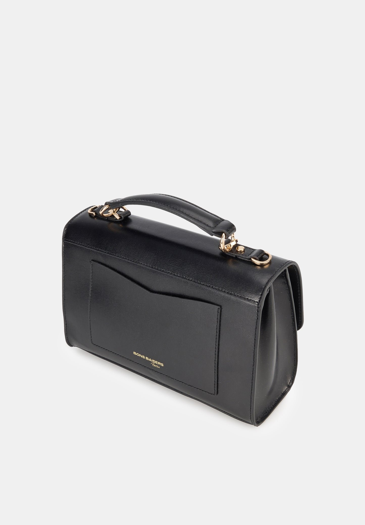 Smooth leather satchel bag Large size BONS BAISERS PARIS Black