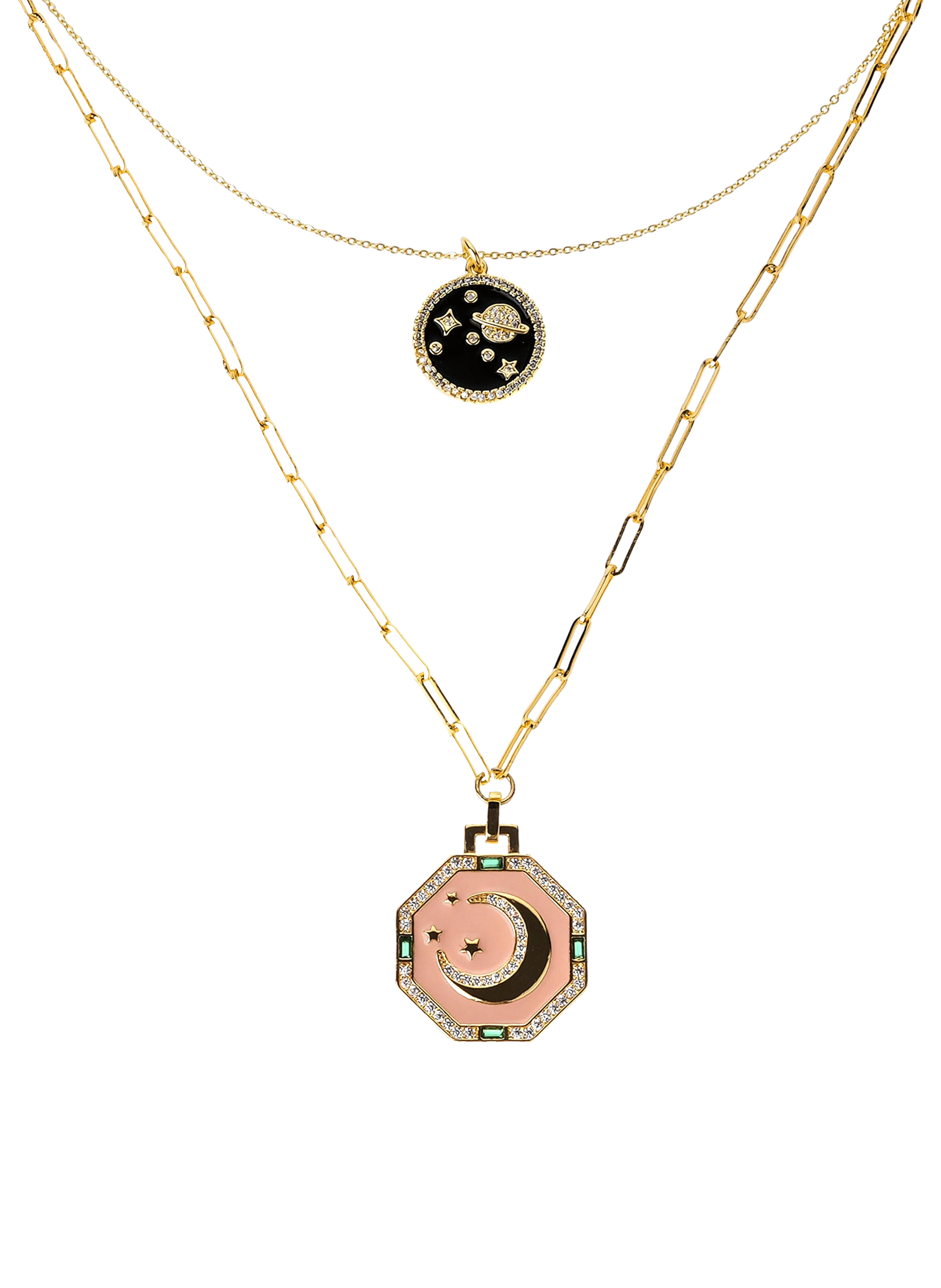Multilayer necklace with pendants and rhinestones HIPANEMA Golden